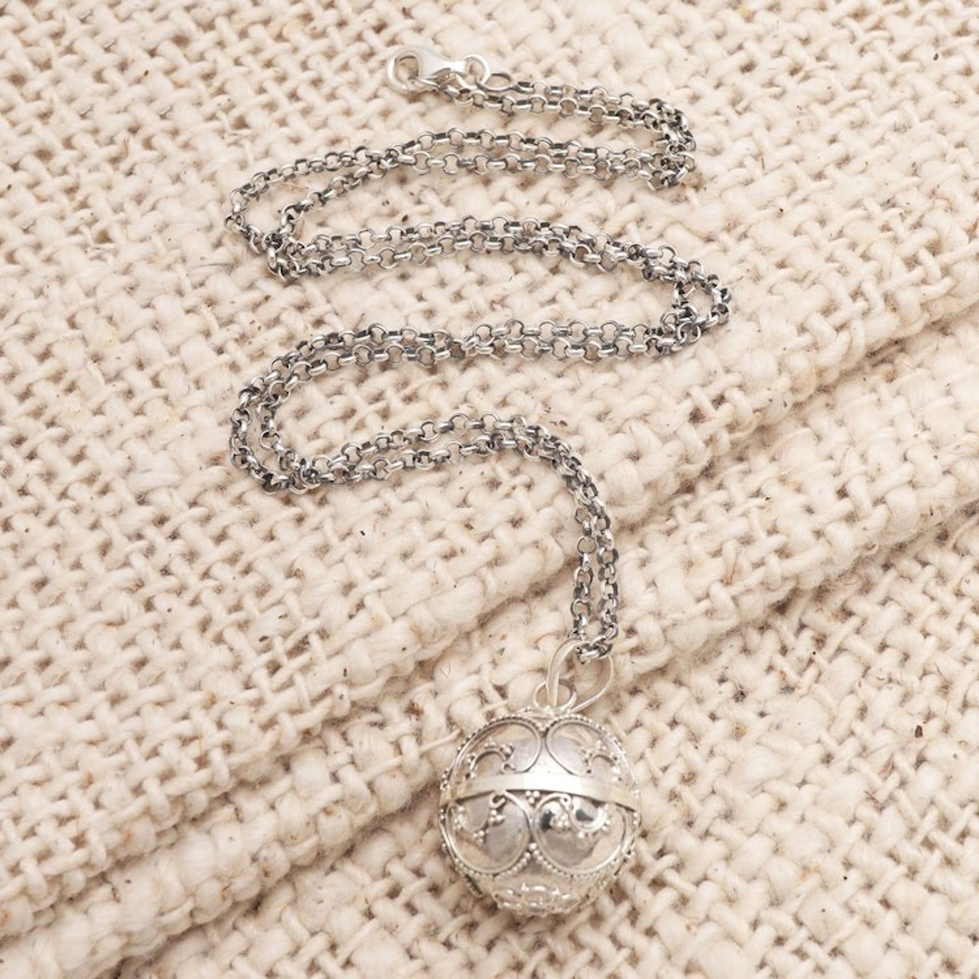 Balinese Silver Amulet Harmony Ball Necklace 'Patient Love'