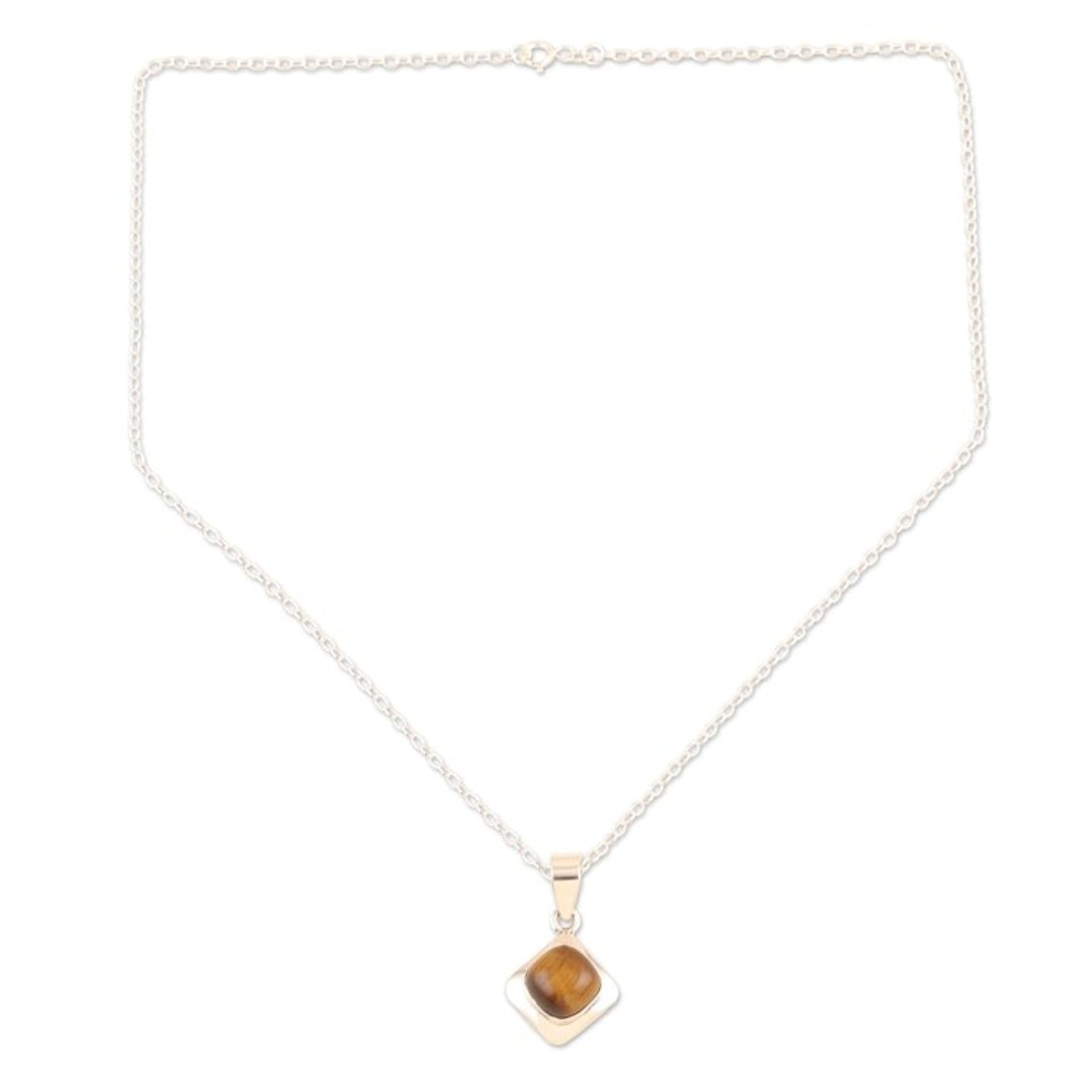 Sterling Silver and Tiger's Eye Pendant Necklace 'Earthy Delight'