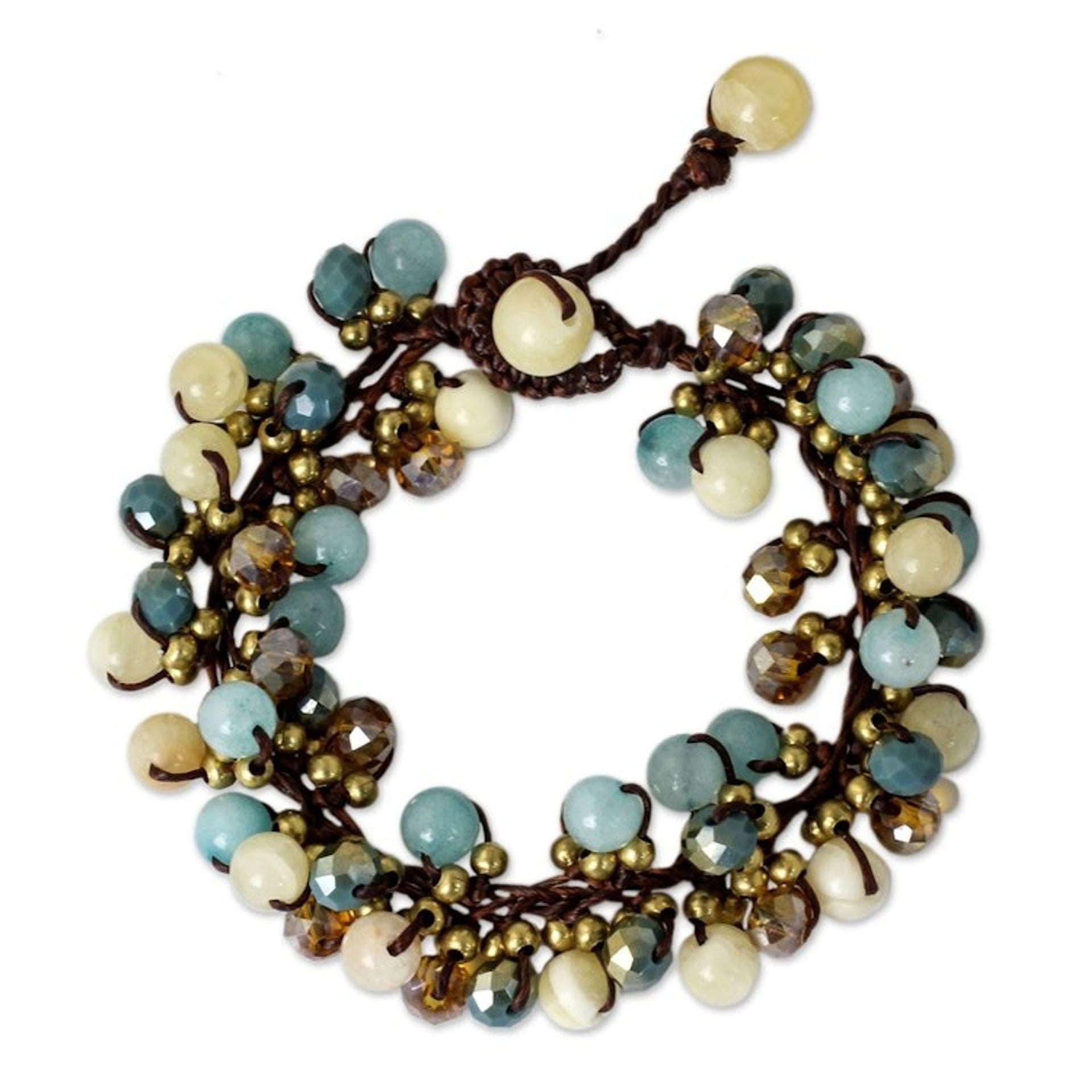 Yellow and Blue Quartz Beaded Bracelet Knotted by Hand 'Azure Cattlelaya'