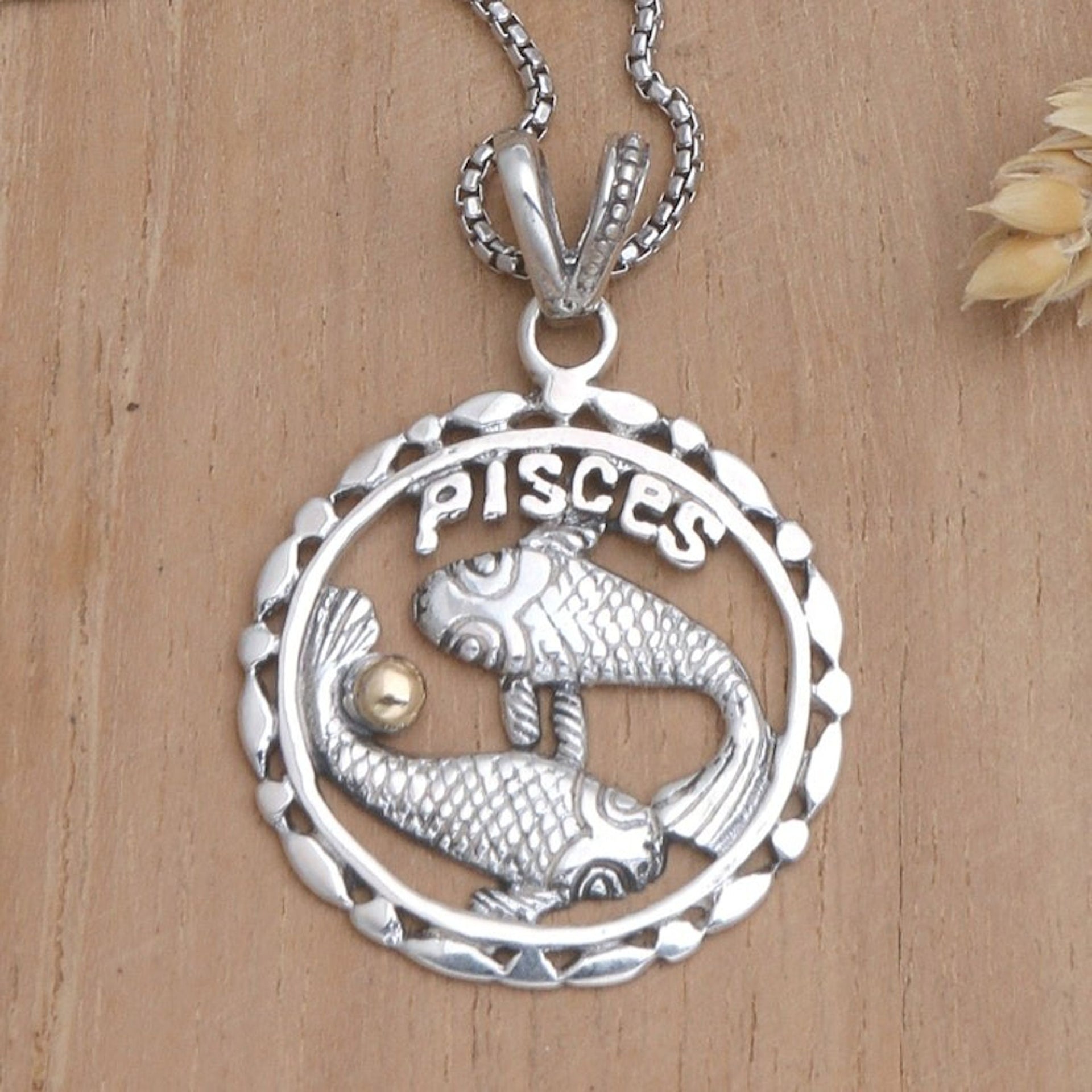 18k Gold-Accented Pisces Pendant Necklace from Bali 'Sparkling Pisces'