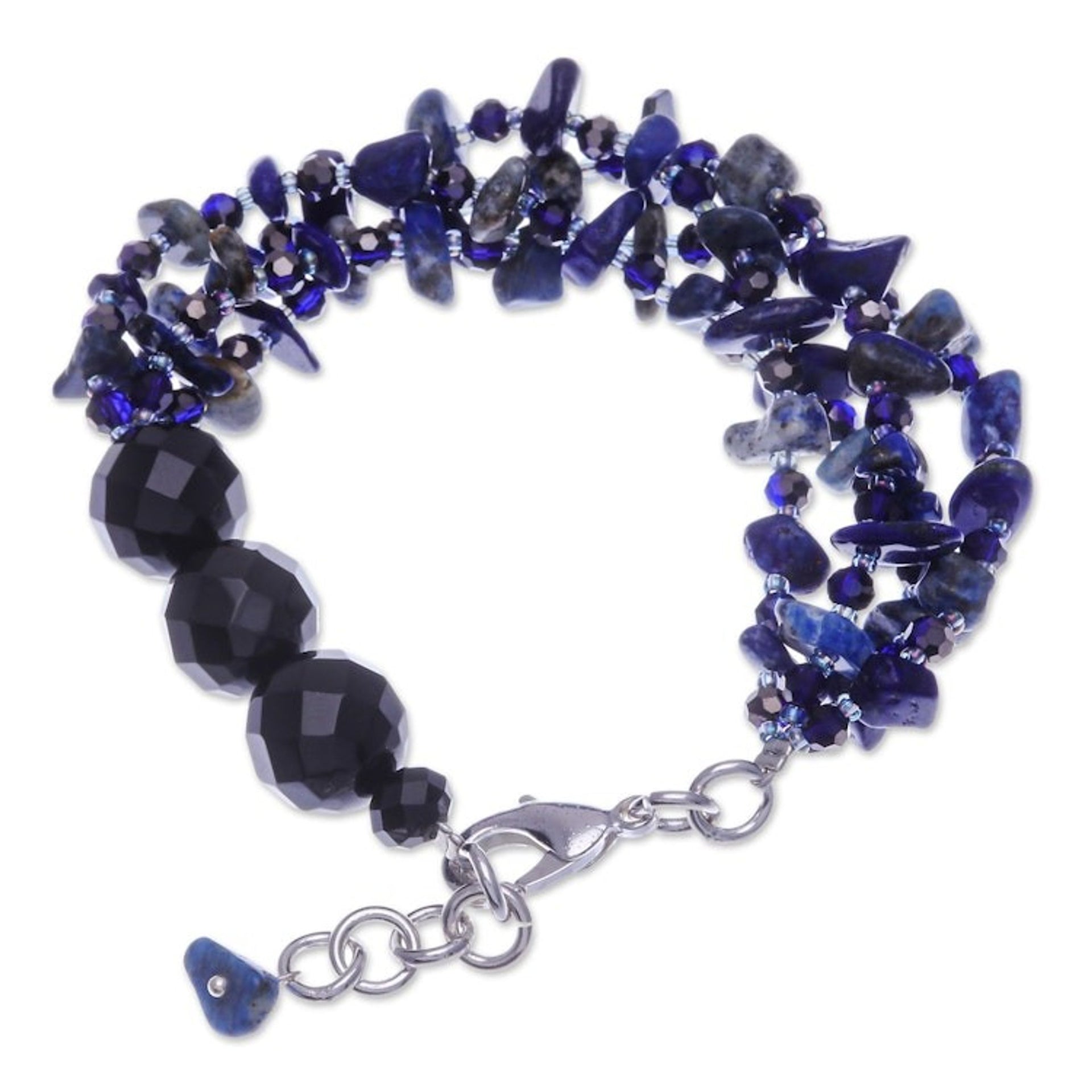 Blue-Toned Lapis Lazuli and Glass Beaded Strand Bracelet 'True Jewels'