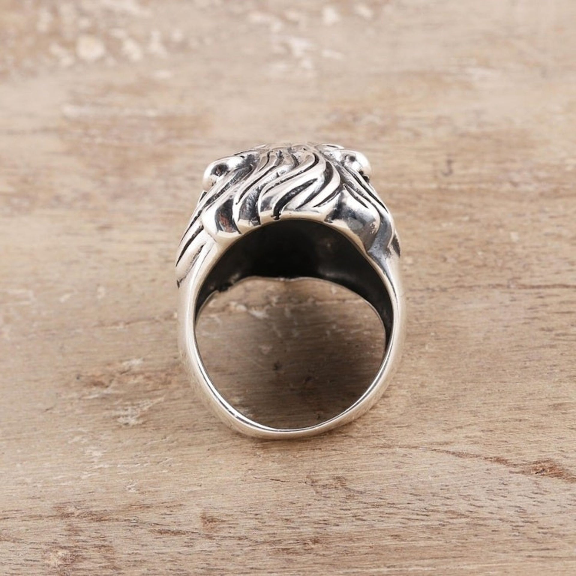 Men's Sterling Silver Lion Ring Crafted in India 'Kingly Lion'