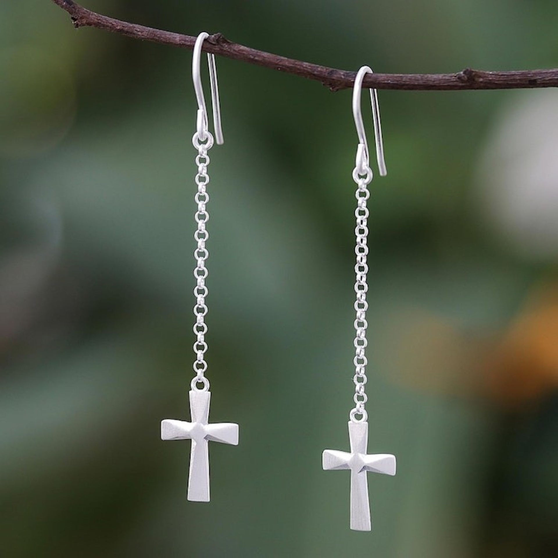 Sterling Silver Cross Dangle Earrings from Thailand 'Profession of Faith'