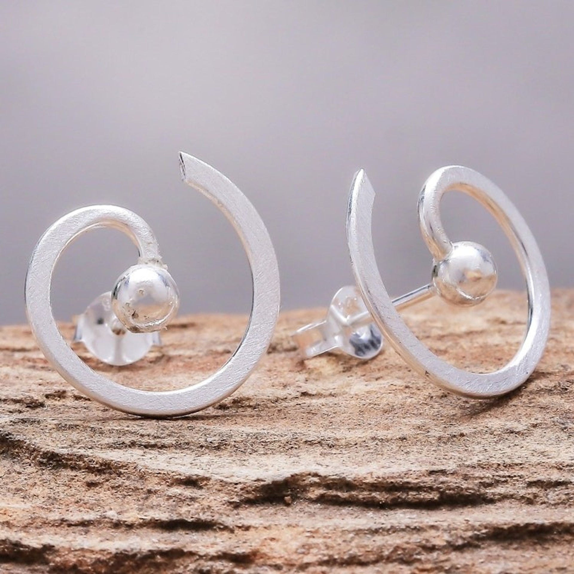 Spiral-Shaped Sterling Silver Button Earrings from Thailand 'Creative Energy'