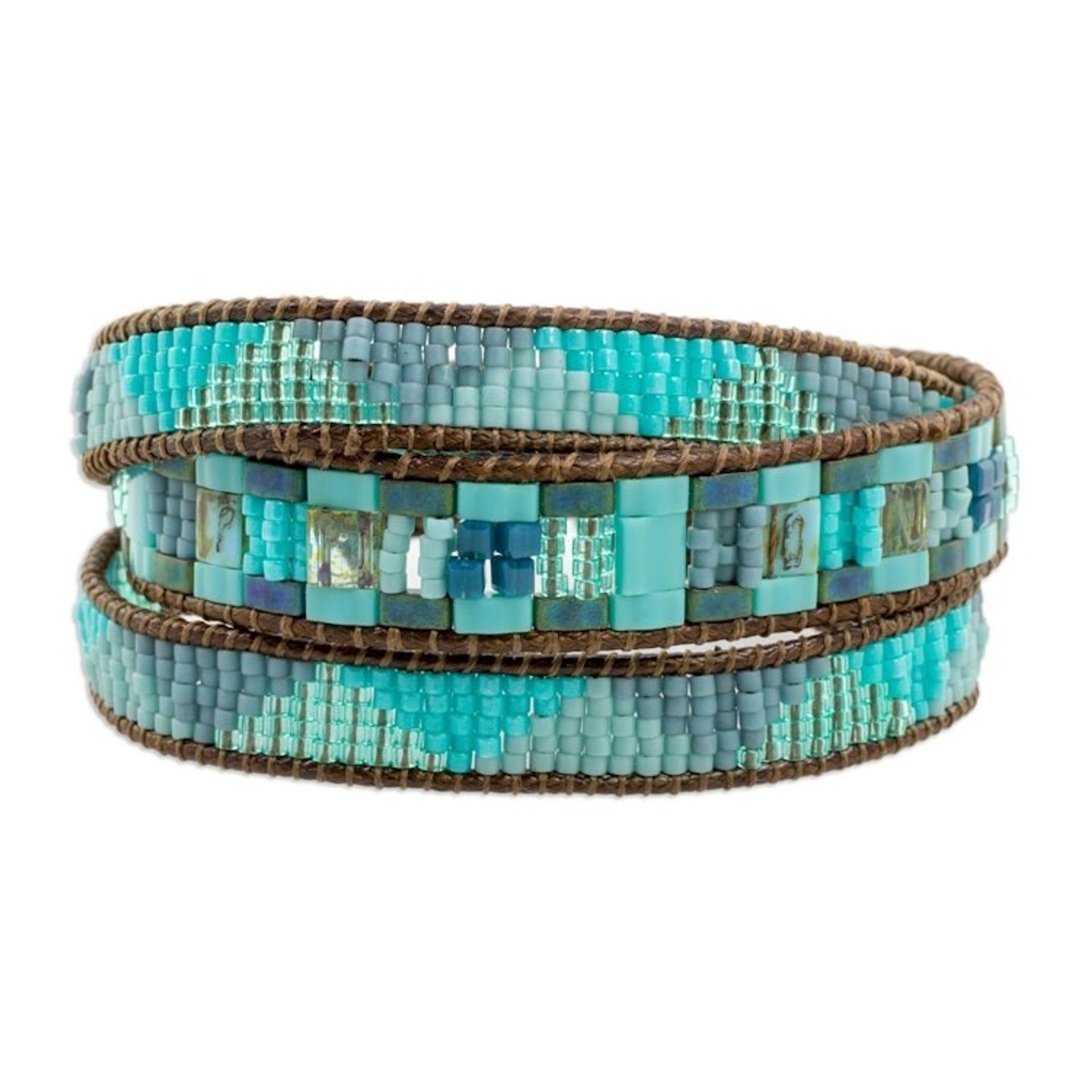 Colorful Glass Beaded Wrap Bracelet from Guatemala 'Country River'
