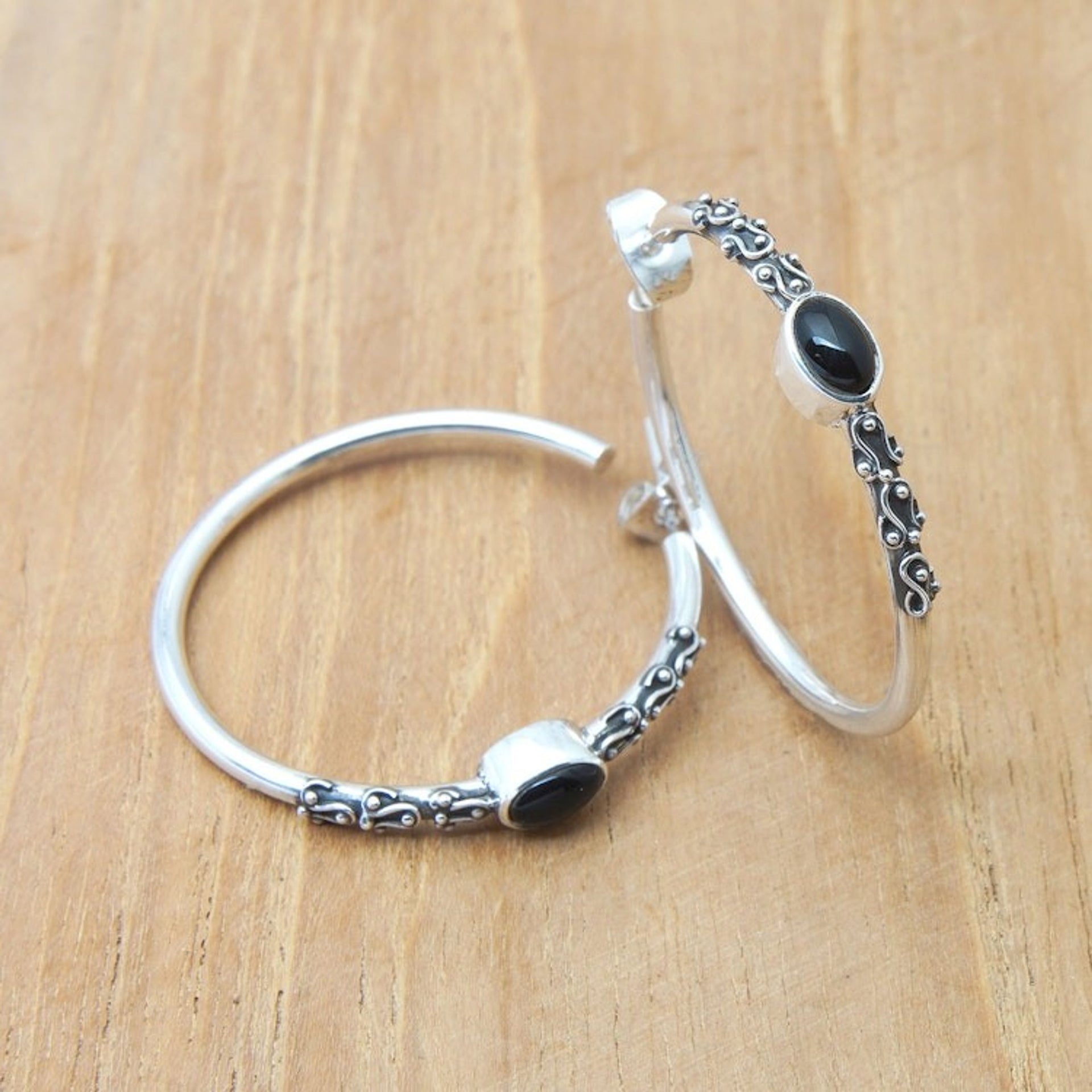 Onyx Half-Hoop Earrings from Bali 'Bali Memories'