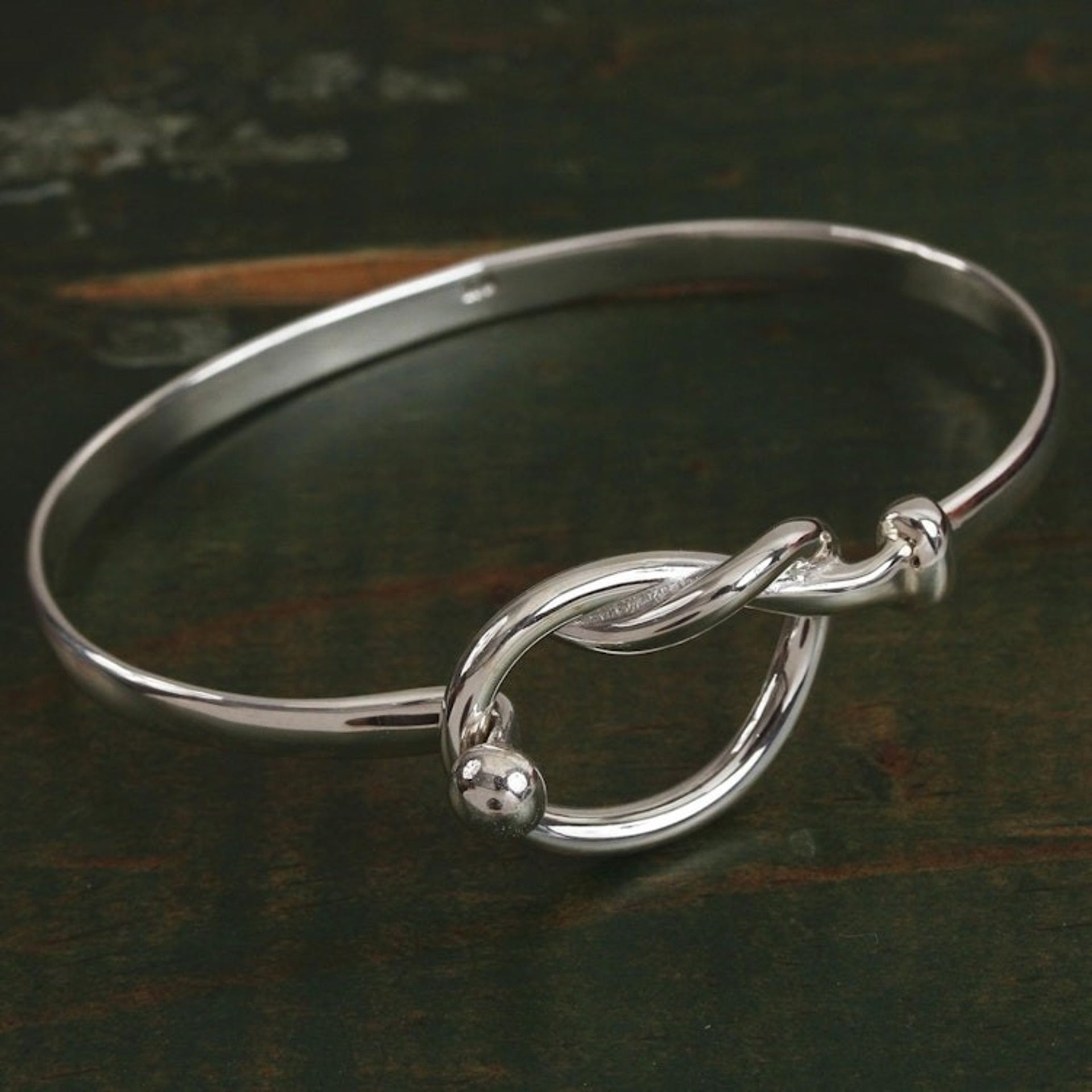 Lasso Motif Sterling Silver Bangle Bracelet from Mexico 'Gleaming Lasso'