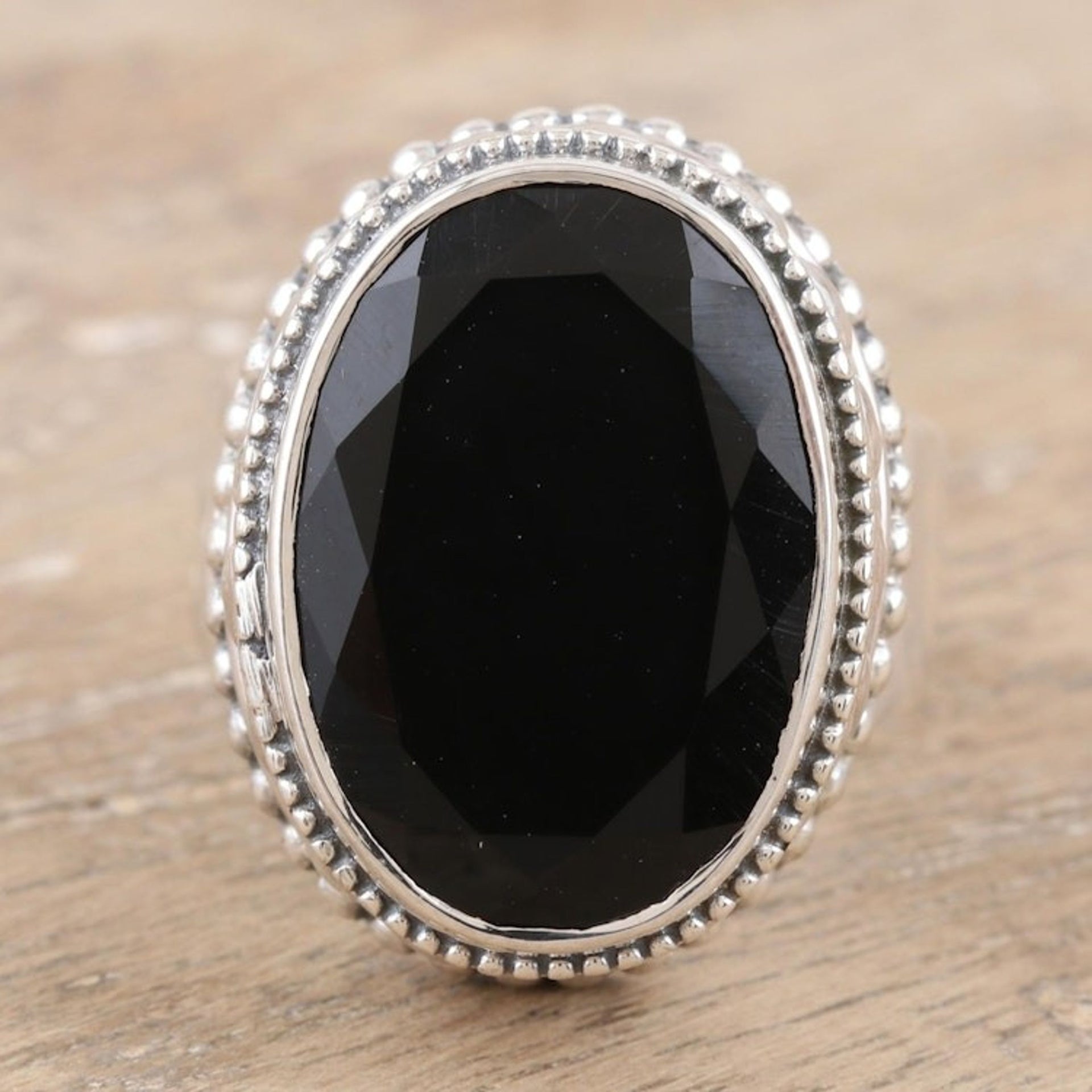 Unisex Sterling Silver and Onyx Cocktail Ring 'Midnight Gloss'
