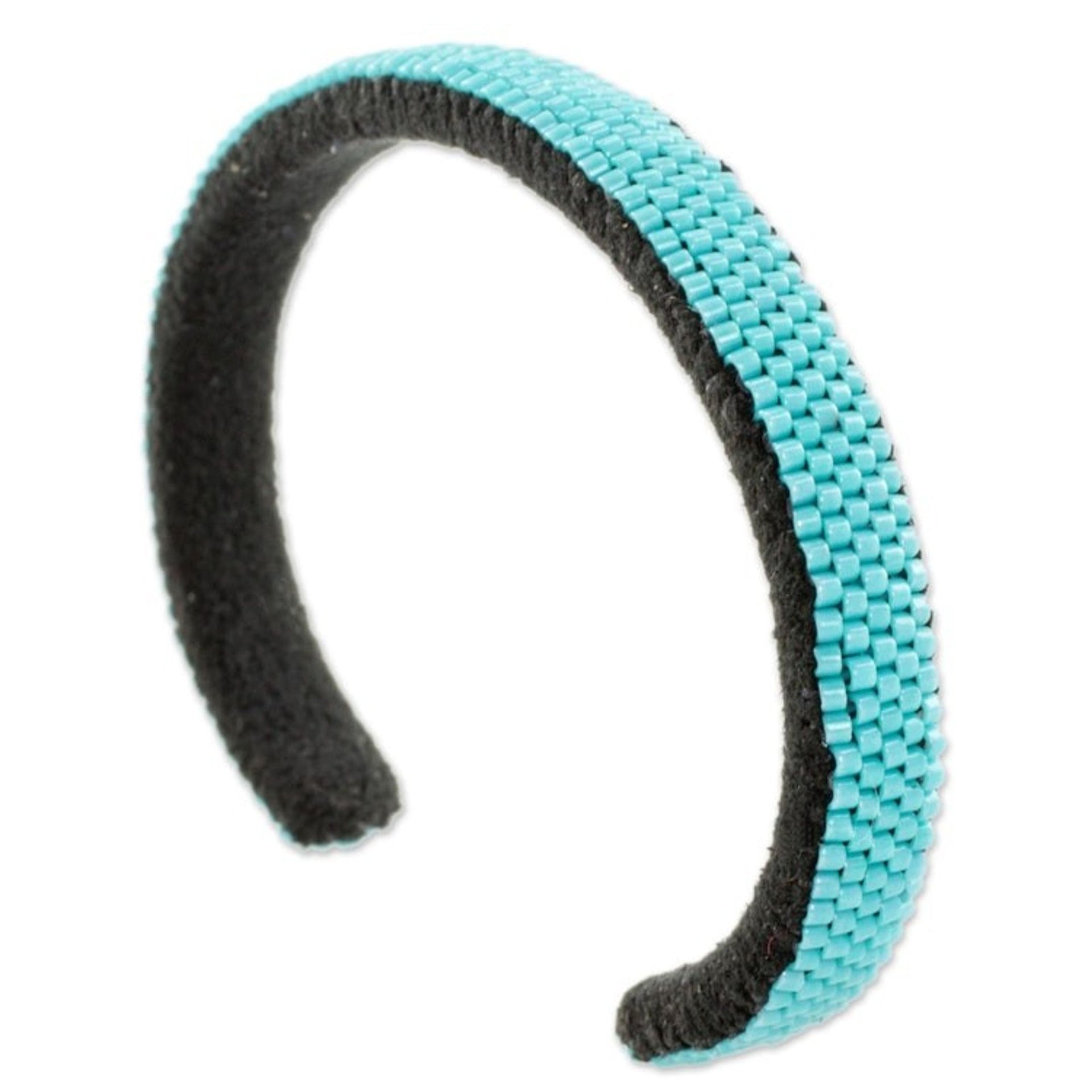Glass Beaded Cuff Bracelet in Solid Blue from El Salvador 'Beautiful Horizon in Blue'