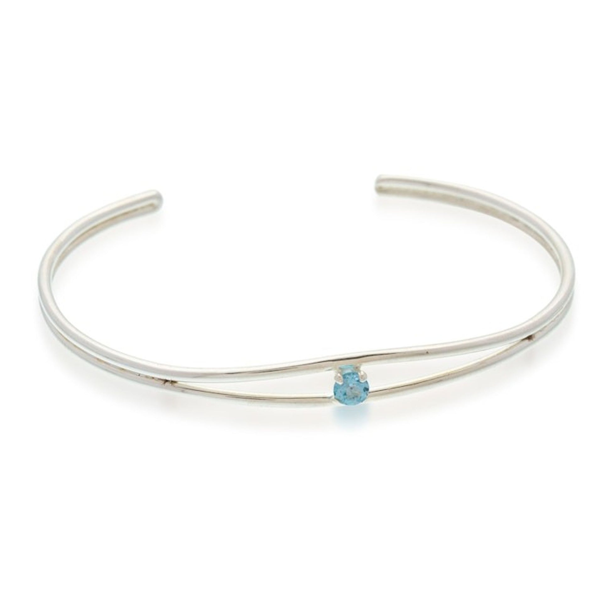 Minimalist Polished Sterling Silver and Topaz Cuff Bracelet 'Blue of Novelty'
