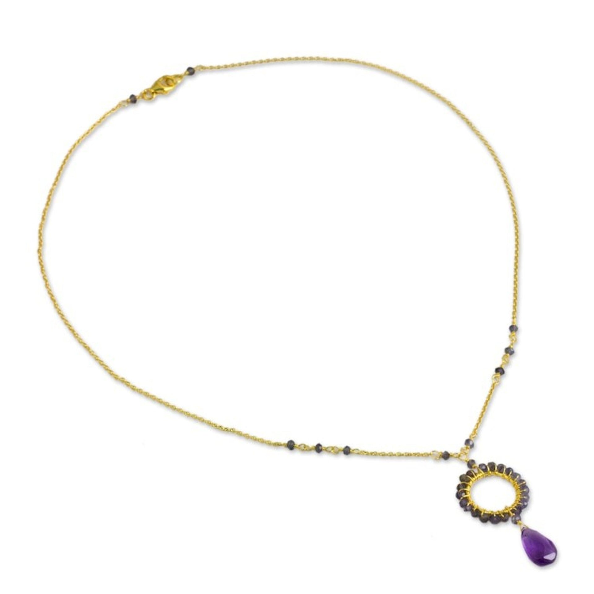 24k Gold Plated Silver Necklace with Iolite and Amethyst 'Iris Rain'