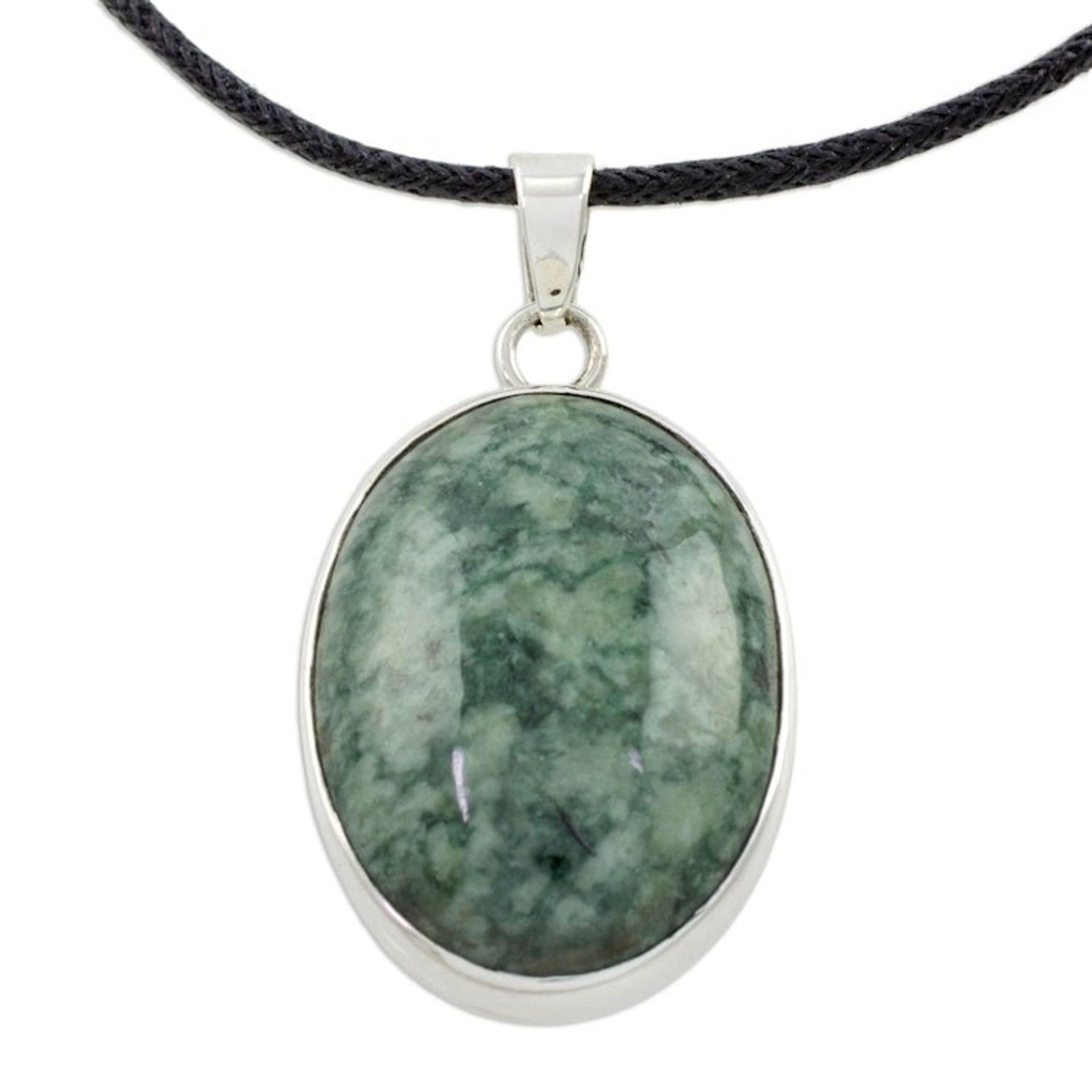 Guatemalan Jade Pendant on 925 Silver and Cotton Cord 'Sacred Maya Treasure'