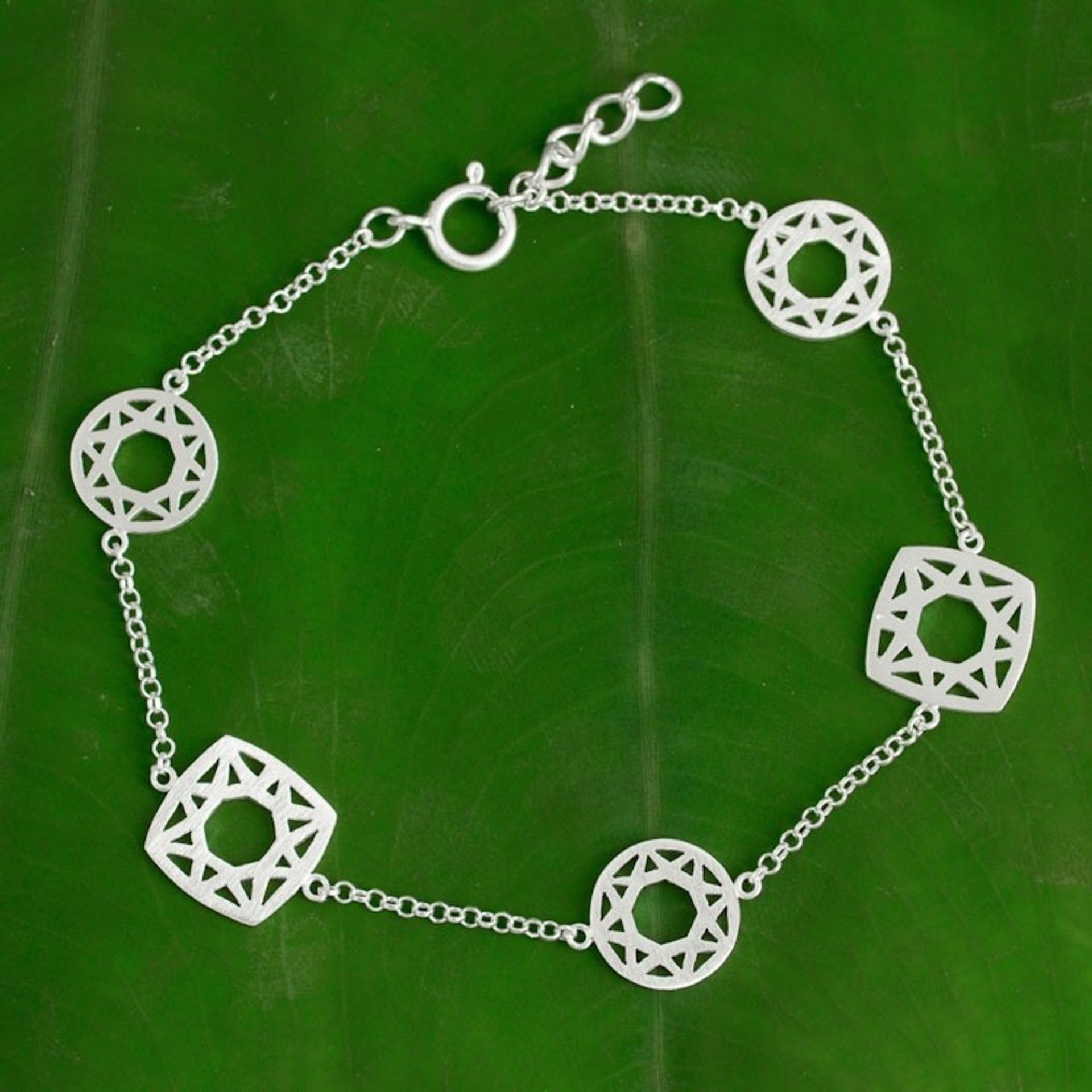 Handmade Modern Thai Sterling Silver Bracelet 'Starlight Geometry'