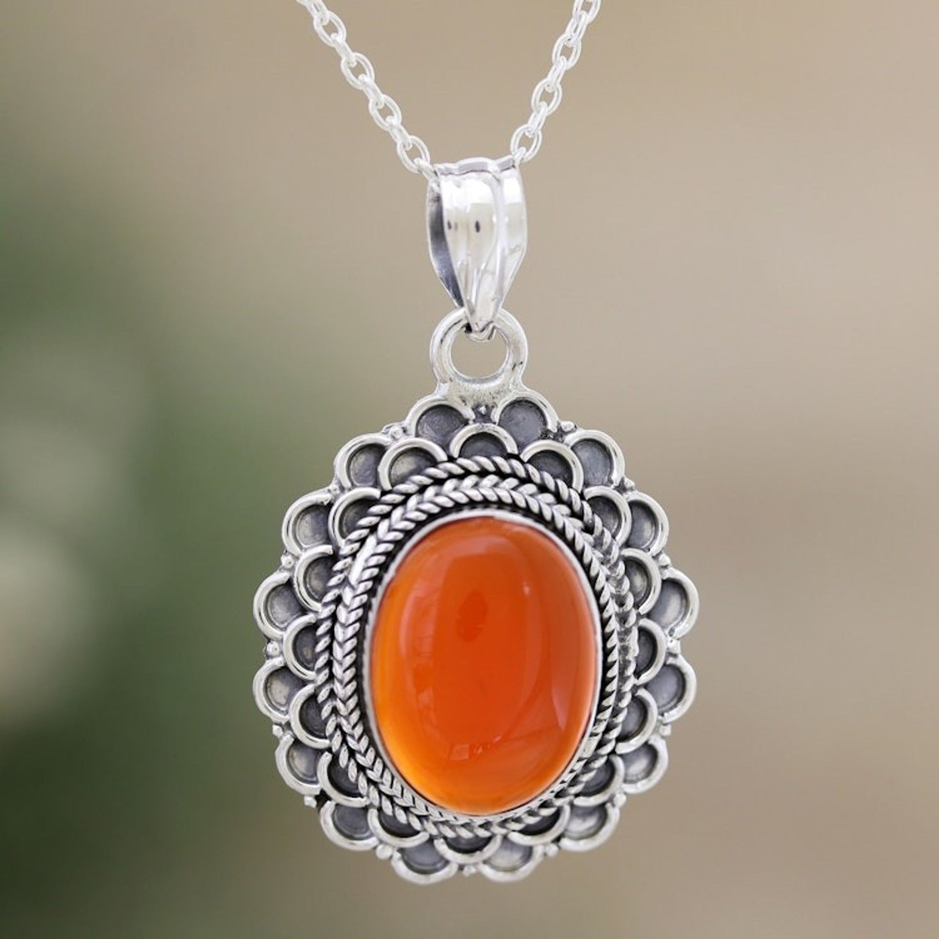 Sterling Silver and Red Onyx Pendant Necklace from India 'Crimson Spell'
