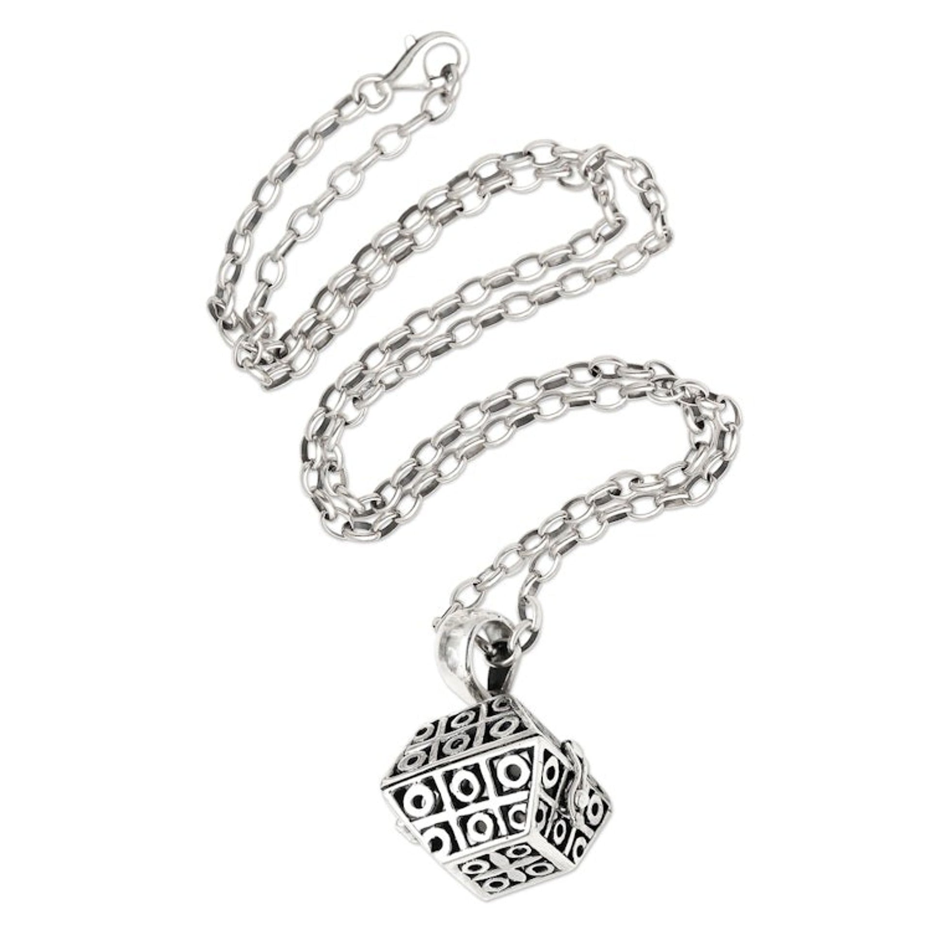 Artisan Crafted Sterling Silver Locket Necklace 'Poison Hexagon'