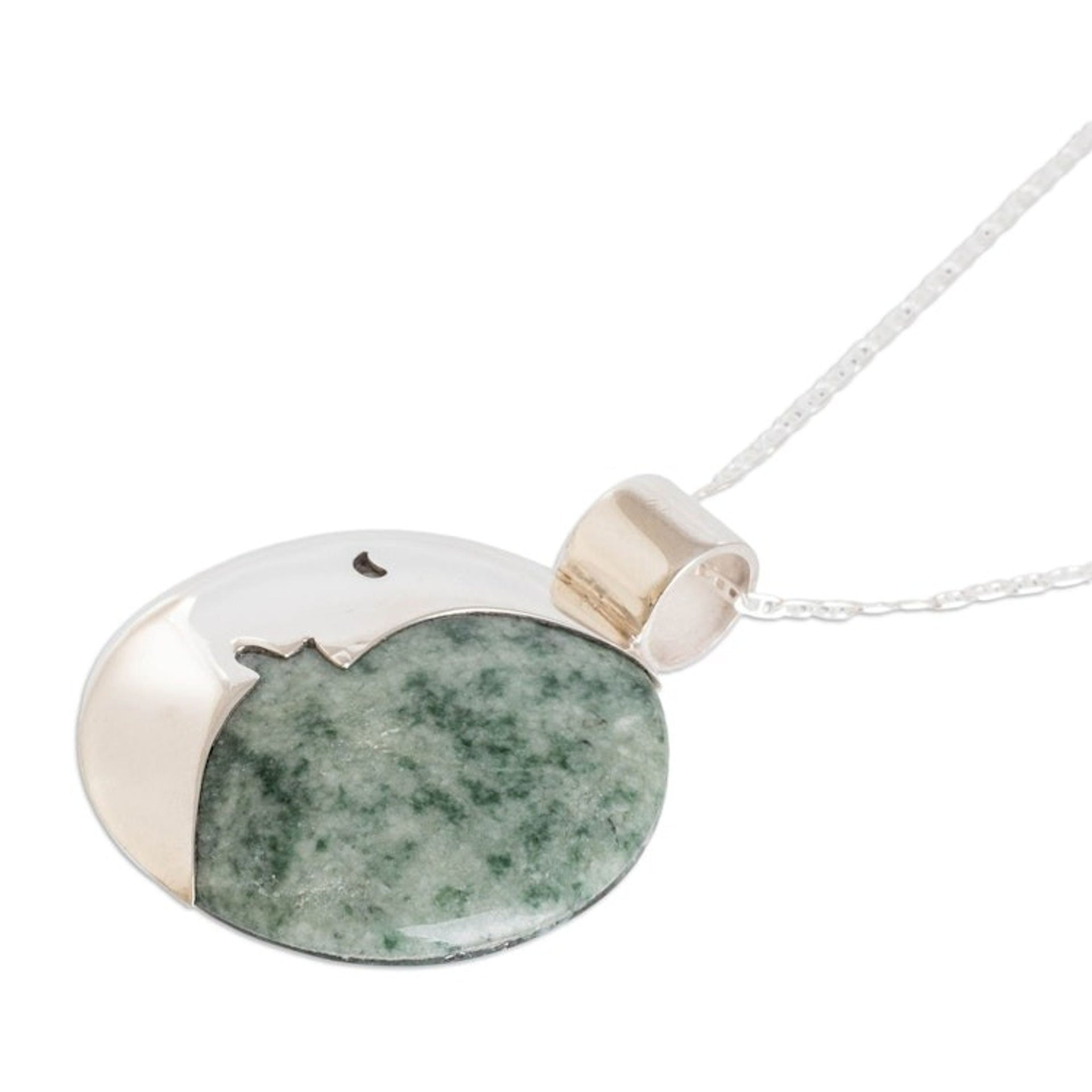 Reversible Moon-Themed Green Jade Pendant Necklace 'Dreamy Moonlight'