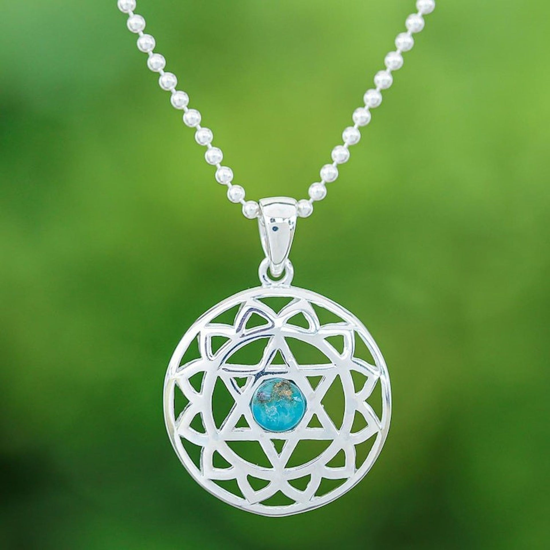 Reconstituted Turquoise Star of David Pendant Necklace 'Star of Peace'