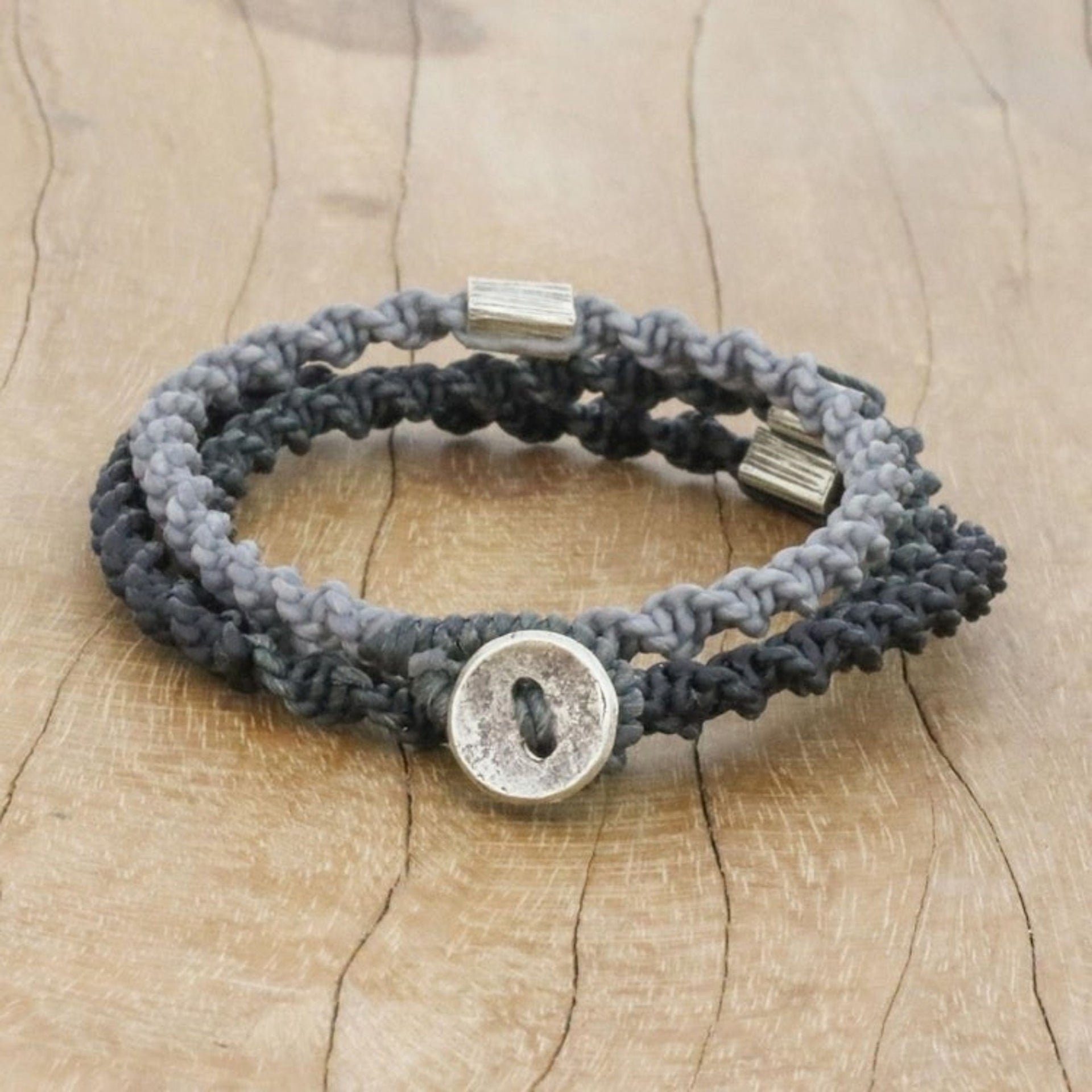Karen Silver Braided Wrap Bracelet from Thailand 'Midnight Hour'