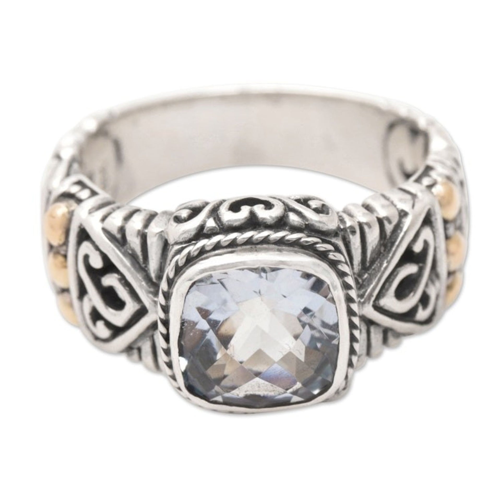 18k Gold-Accented Cocktail Ring with Blue Topaz Stone 'Sparkle Jungle'