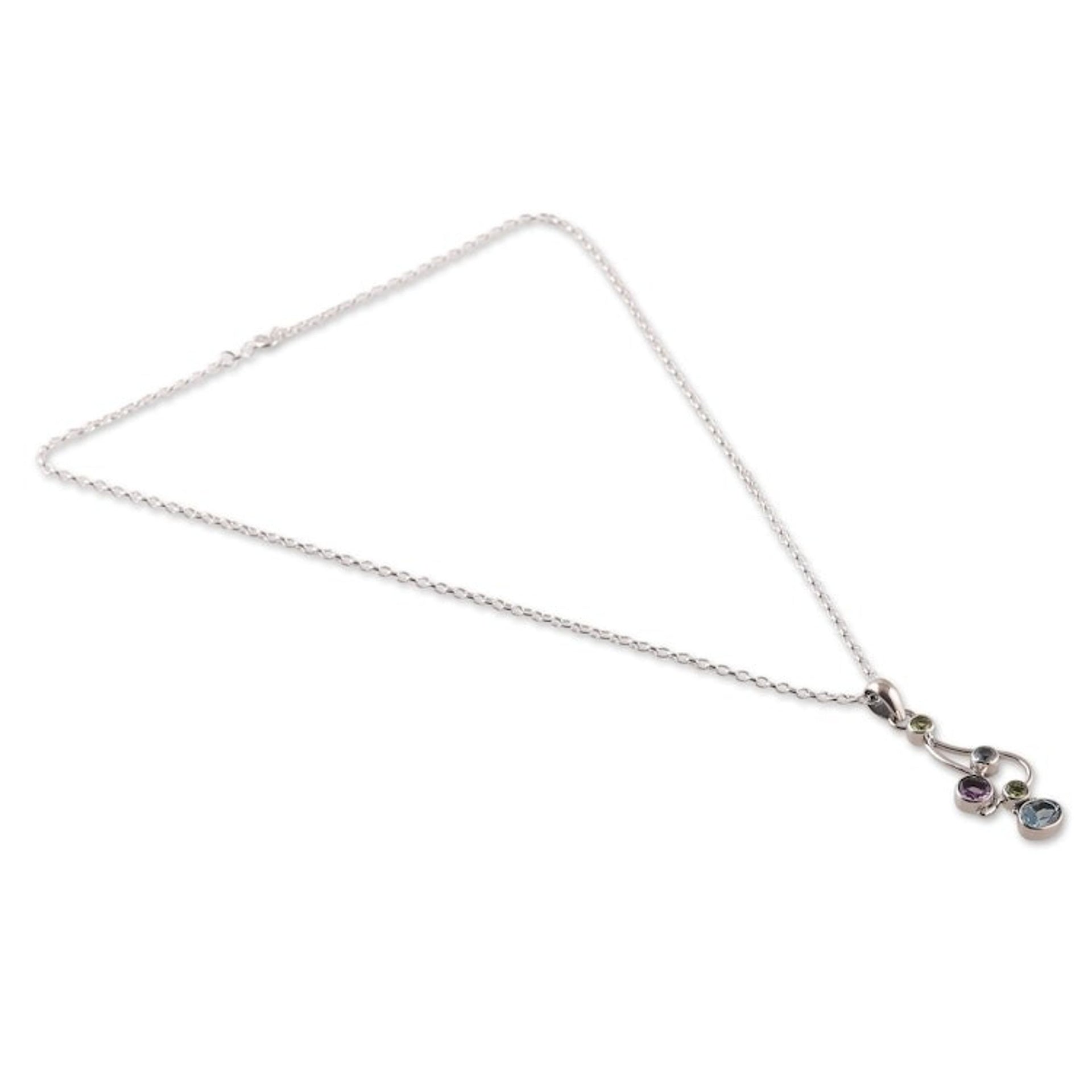 High-Polished One-Carat Multi-Gemstone Pendant Necklace 'Gems of Spring'