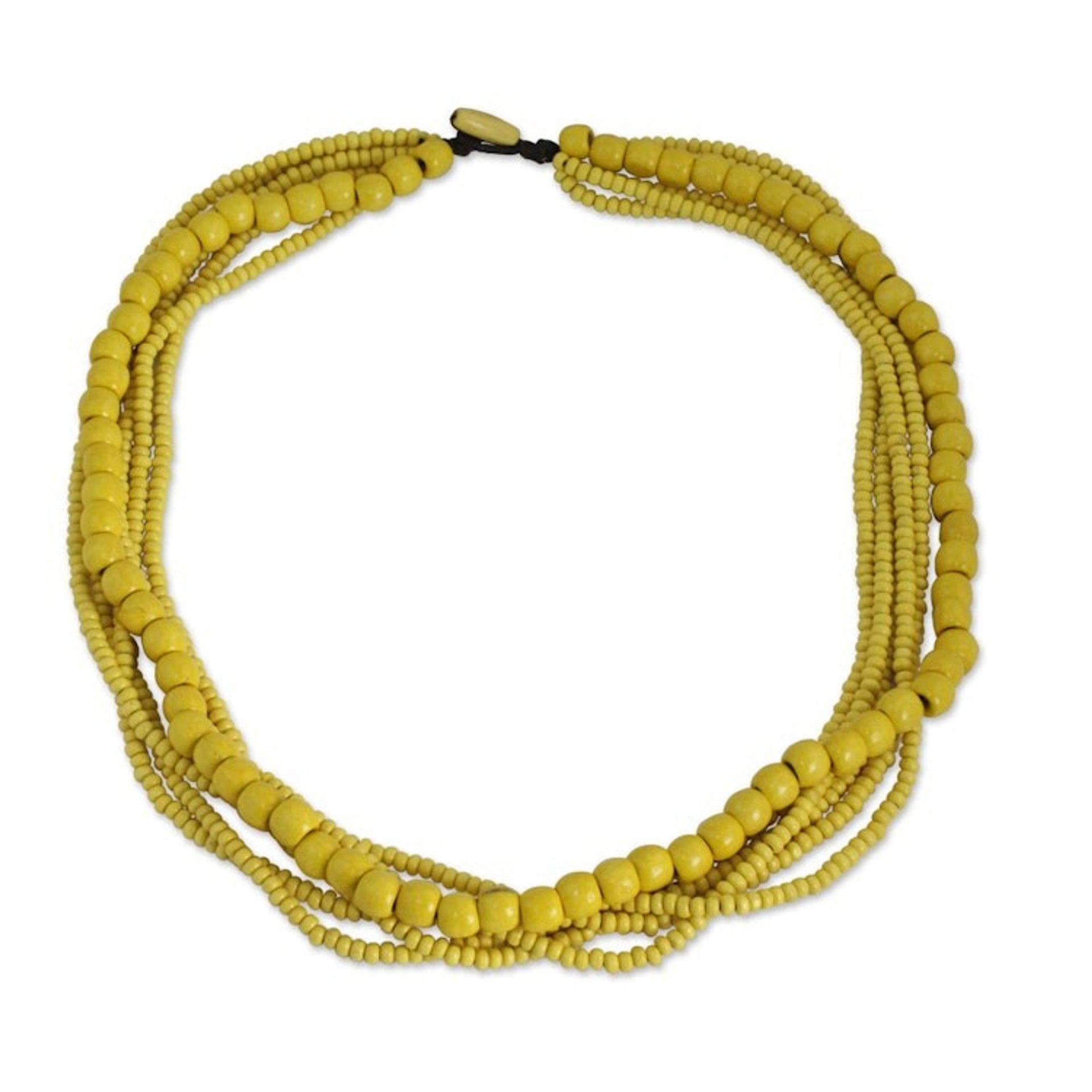 Yellow Wood Bead Necklace Hand Crafted in Thailand 'Island Dance'