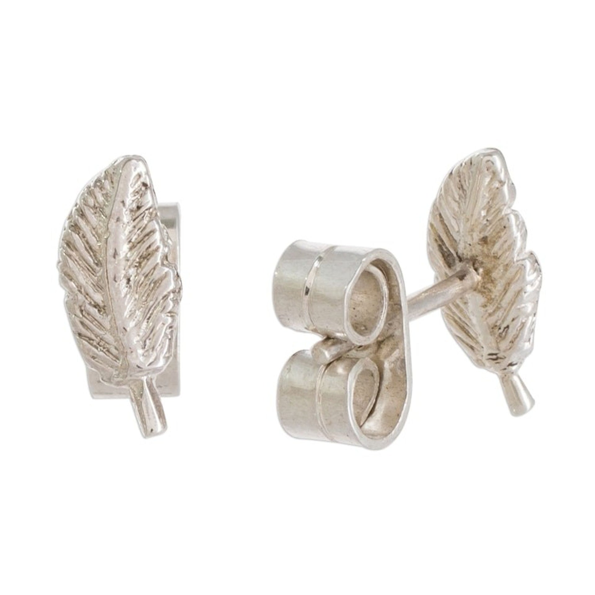 Feather-Shaped Sterling Silver Stud Earrings from Guatemala 'Amazing Leaves'