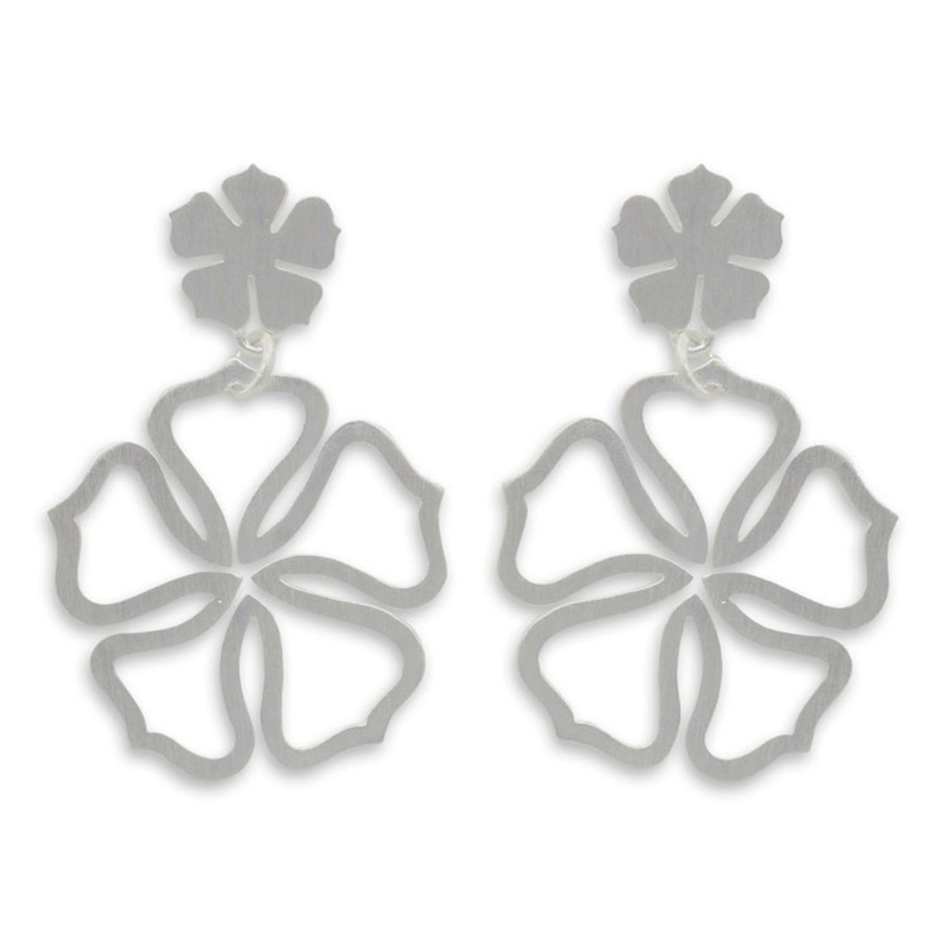 Brushed Sterling Silver Rose Dangle Earrings 'Chinese Rose'