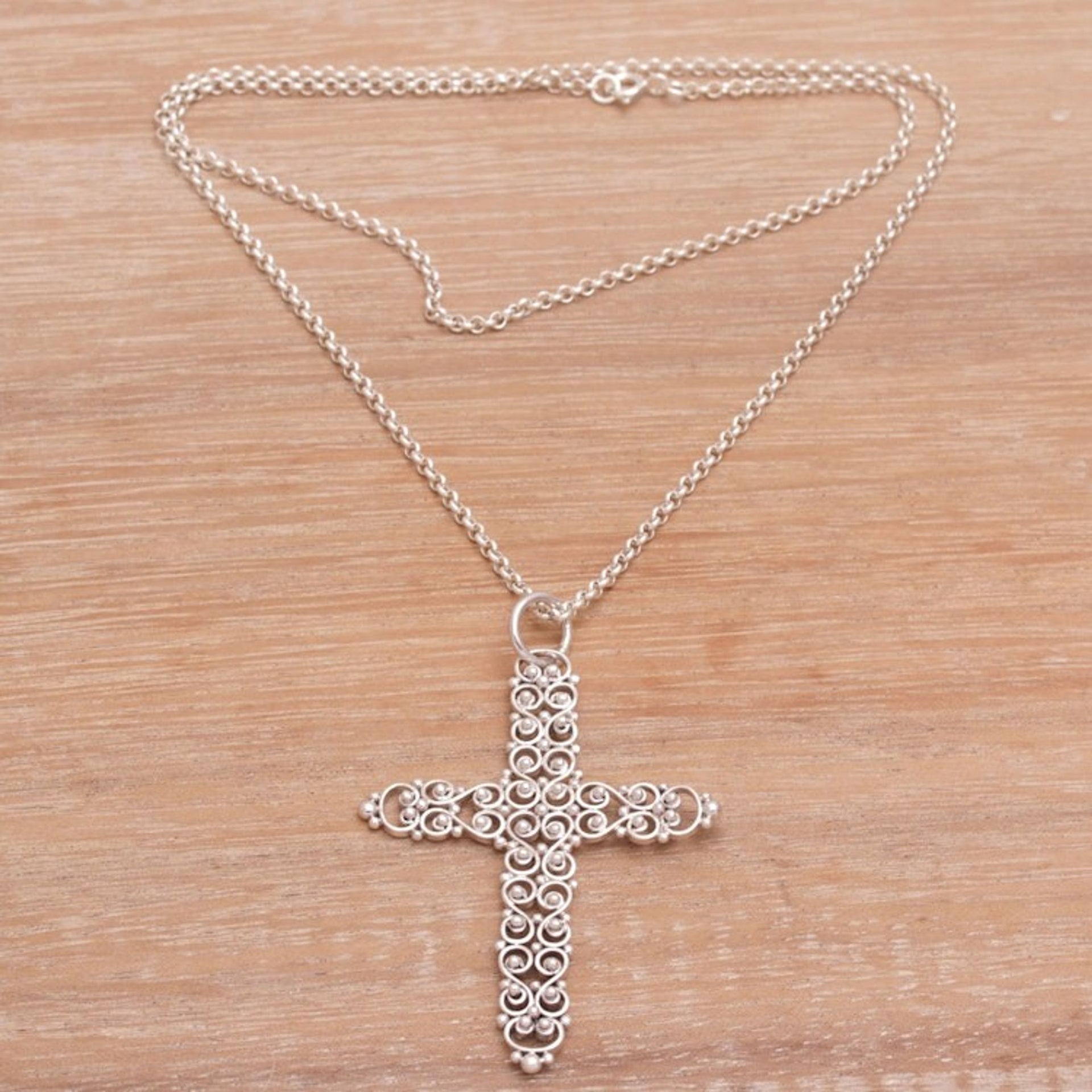 Sterling Silver Cross Pendant Necklace from Indonesia 'The Call'