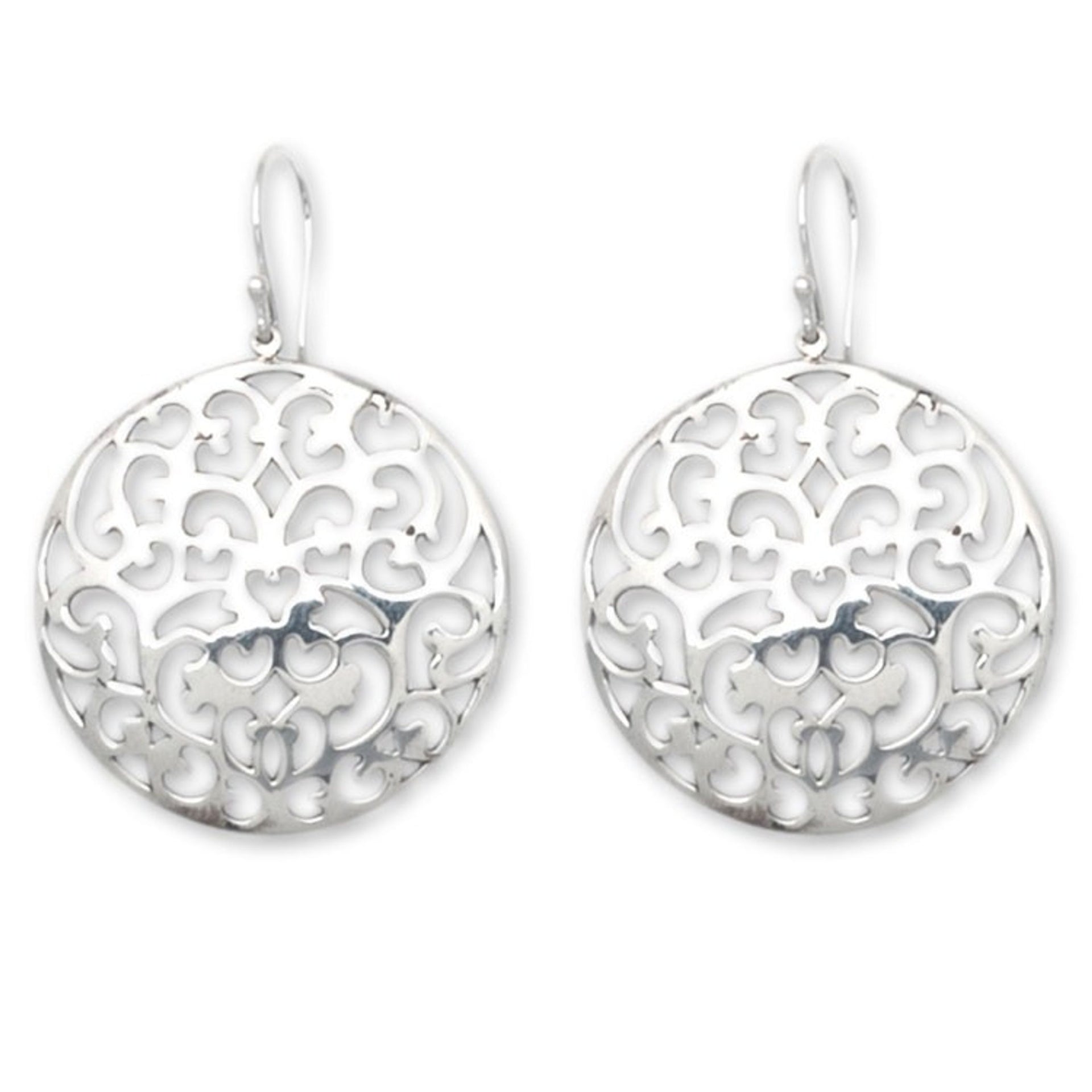 Traditional Leafy Round Sterling Silver Dangle Earrings 'Eden of Love'