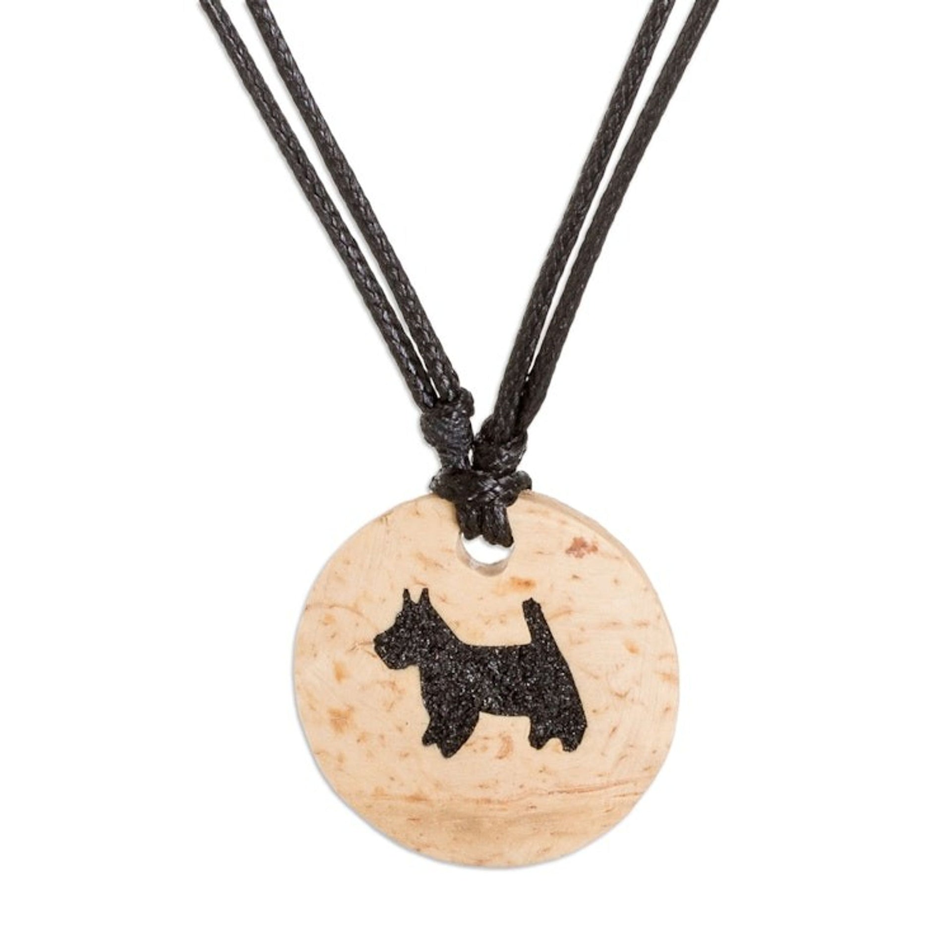 Coconut Shell and Lava Stone Schnauzer Dog Pendant Necklace 'Sweet Schnauzer'