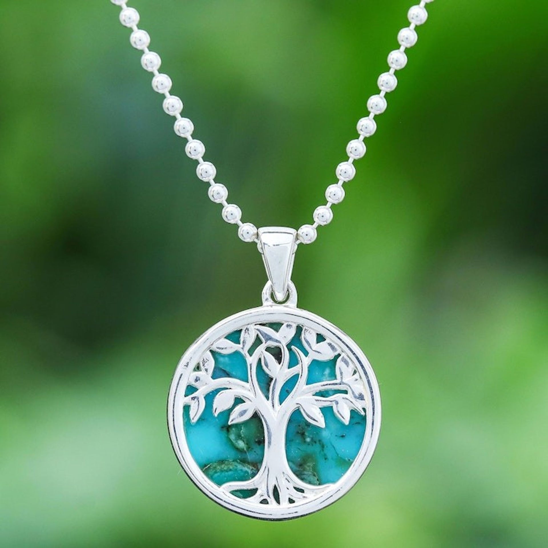 Turquoise and Sterling Silver Tree Necklace 'Haven in Turquoise'
