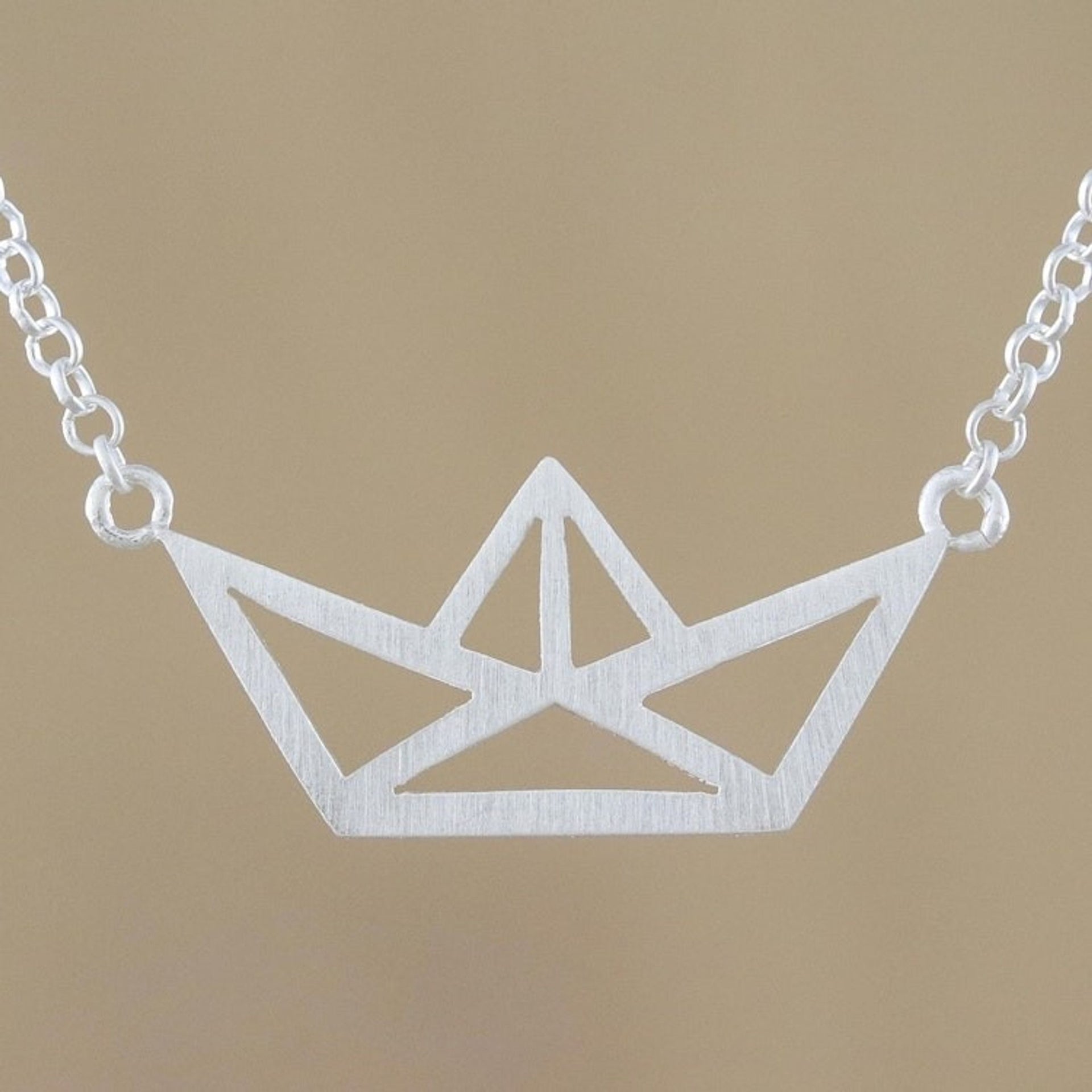 Boat-Shaped Sterling Silver Pendant Necklace from Thailand 'Paper Boat'