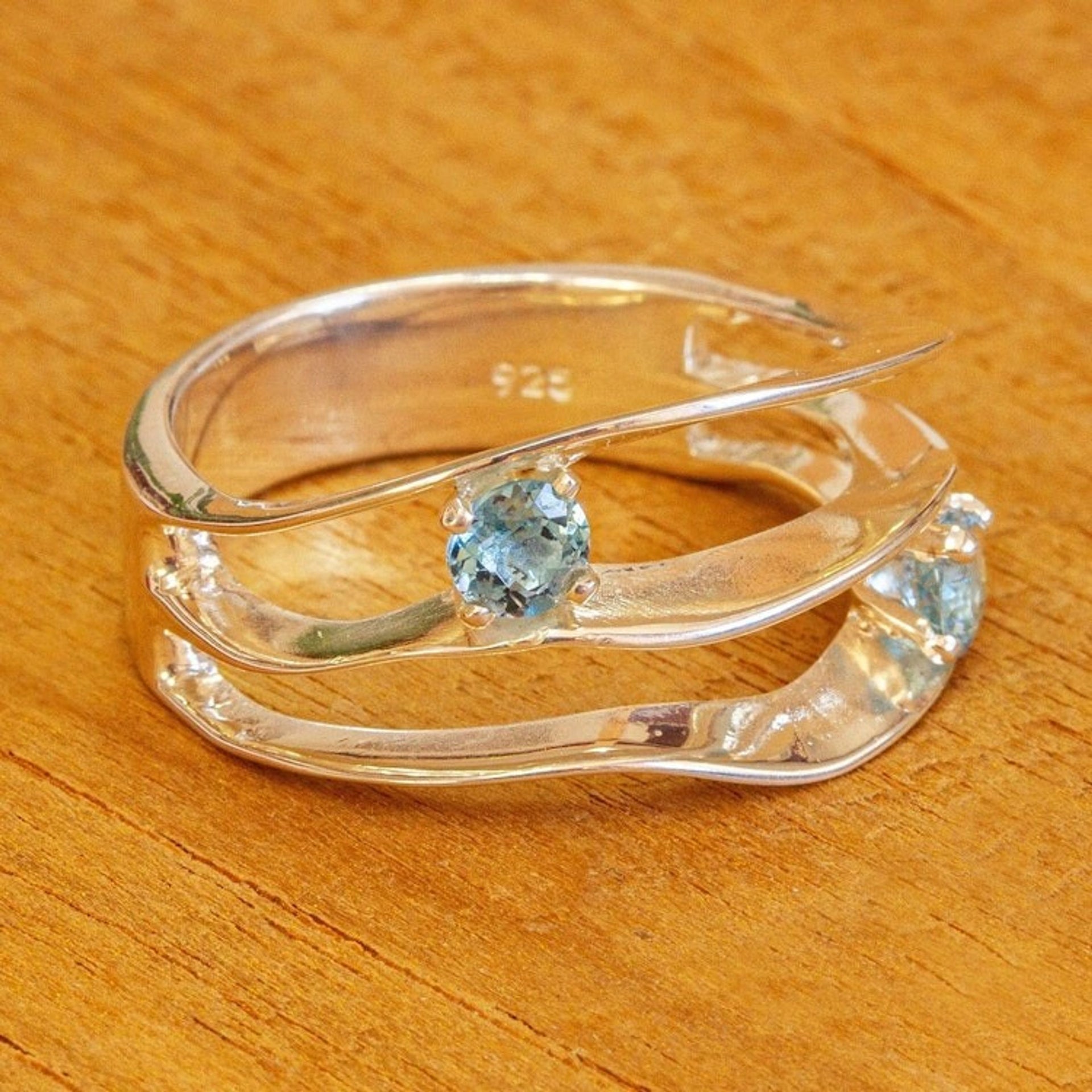 Blue Topaz Sterling Silver Cocktail Ring from Mexico 'Consonance'