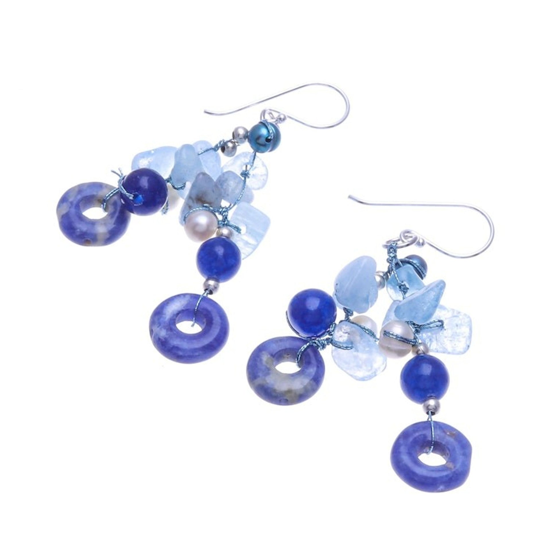 Aquamarine and Freshwater Pearl Dangle Earrings 'Cool Dream'