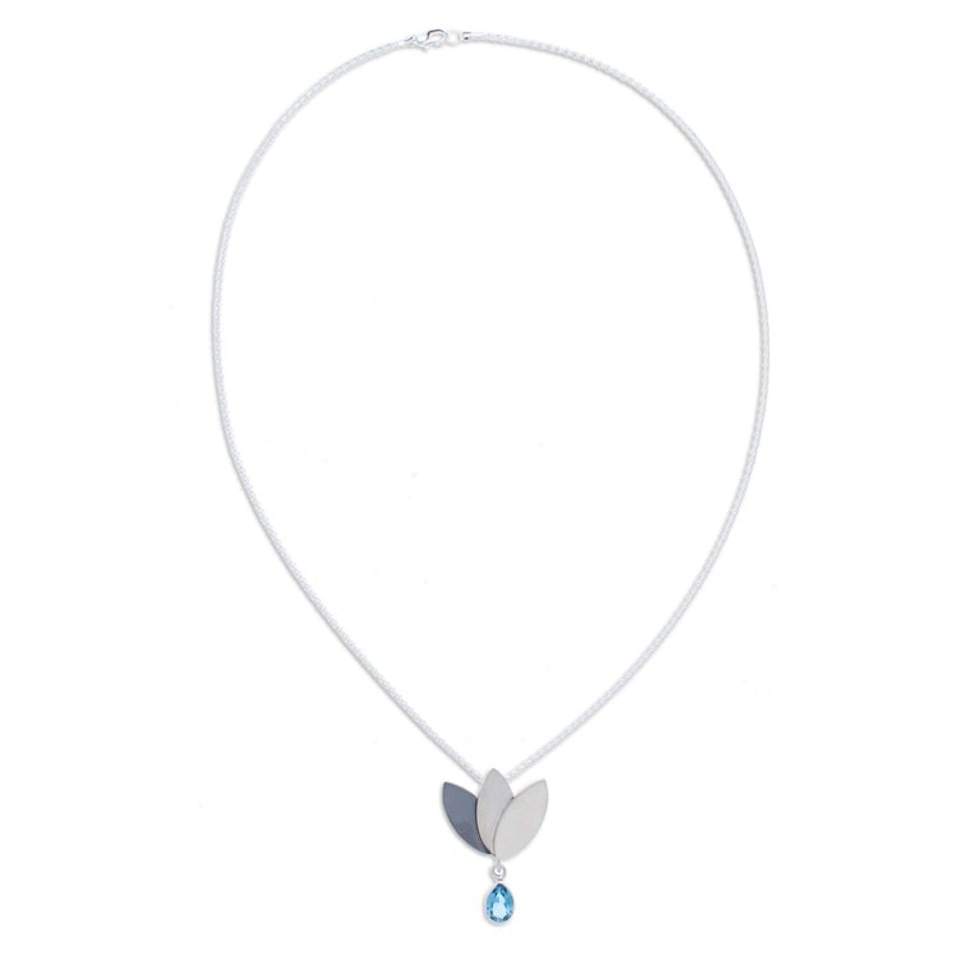 Artisan Crafted Floral Fine Silver Blue Topaz Necklace 'Mixtec Tulip'