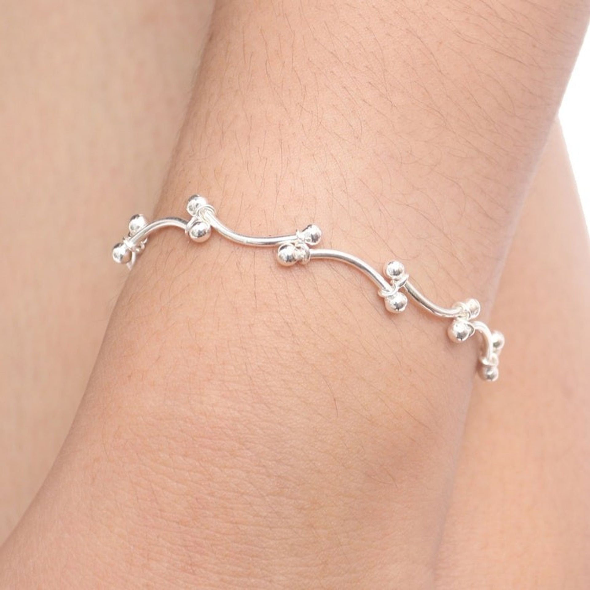 Hand Made Sterling Silver Link Bracelet 'Orchid'