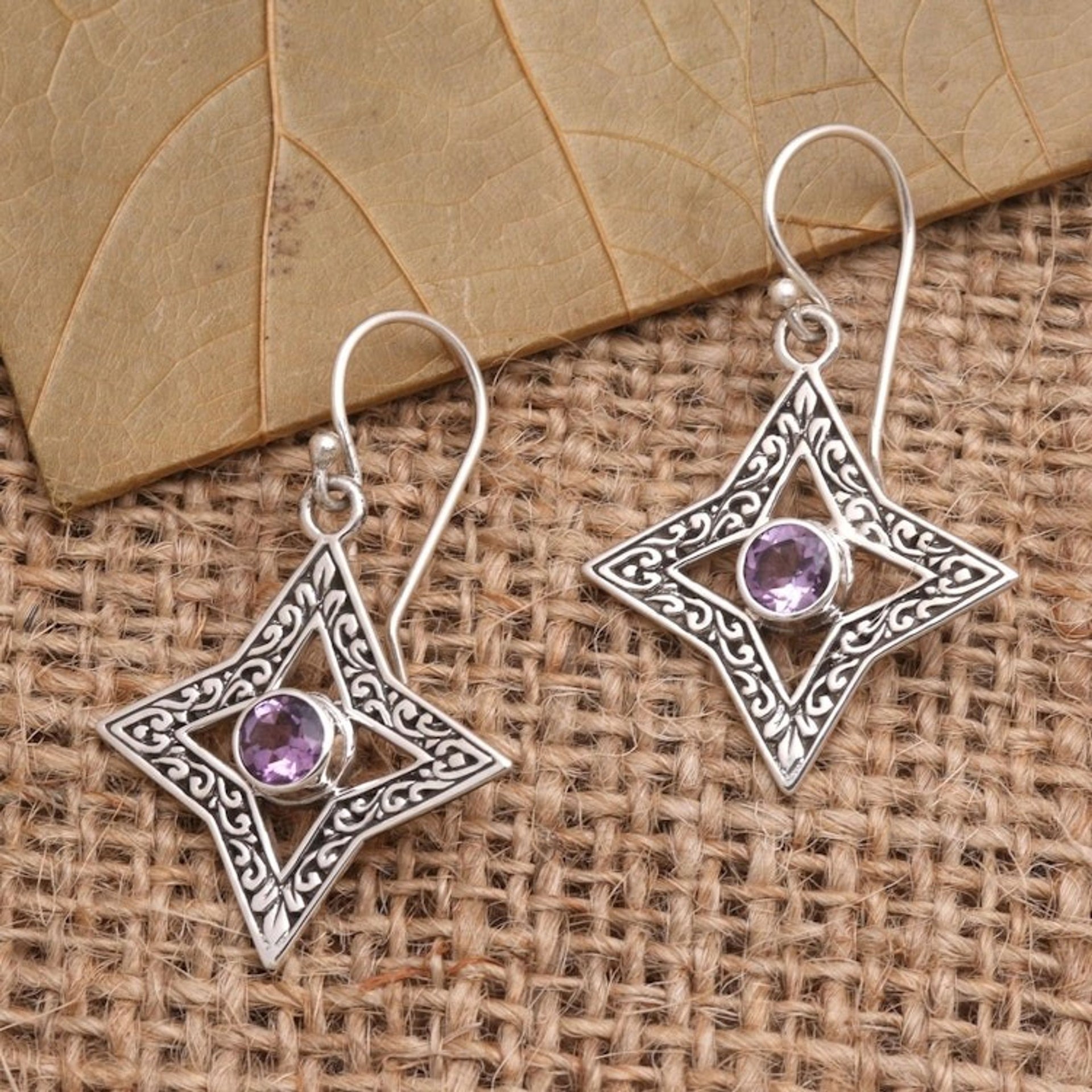 Hand Crafted Sterling Silver Earrings with Amethysts 'Diamonds in the Sky'