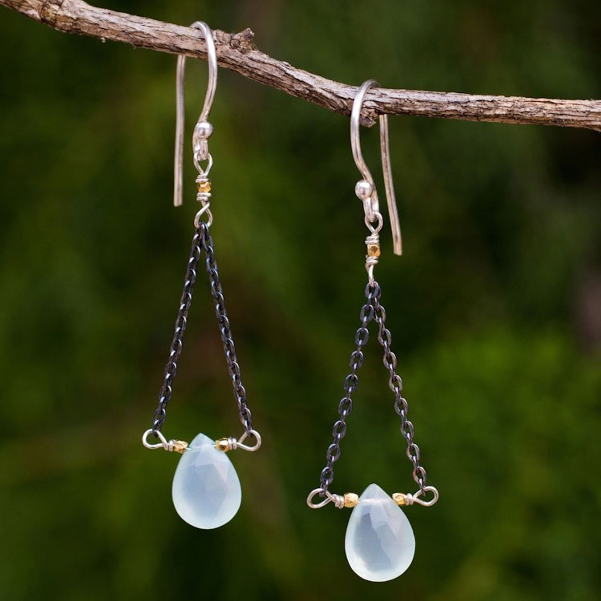 Handmade Dangle Earrings with Blue Chalcedony 'Justice'
