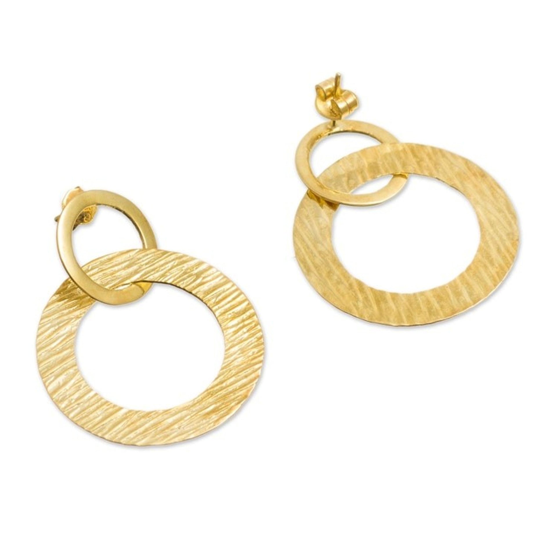 18k Gold Plated Sterling Silver Circles Dangle Earrings 'Sun Circles'