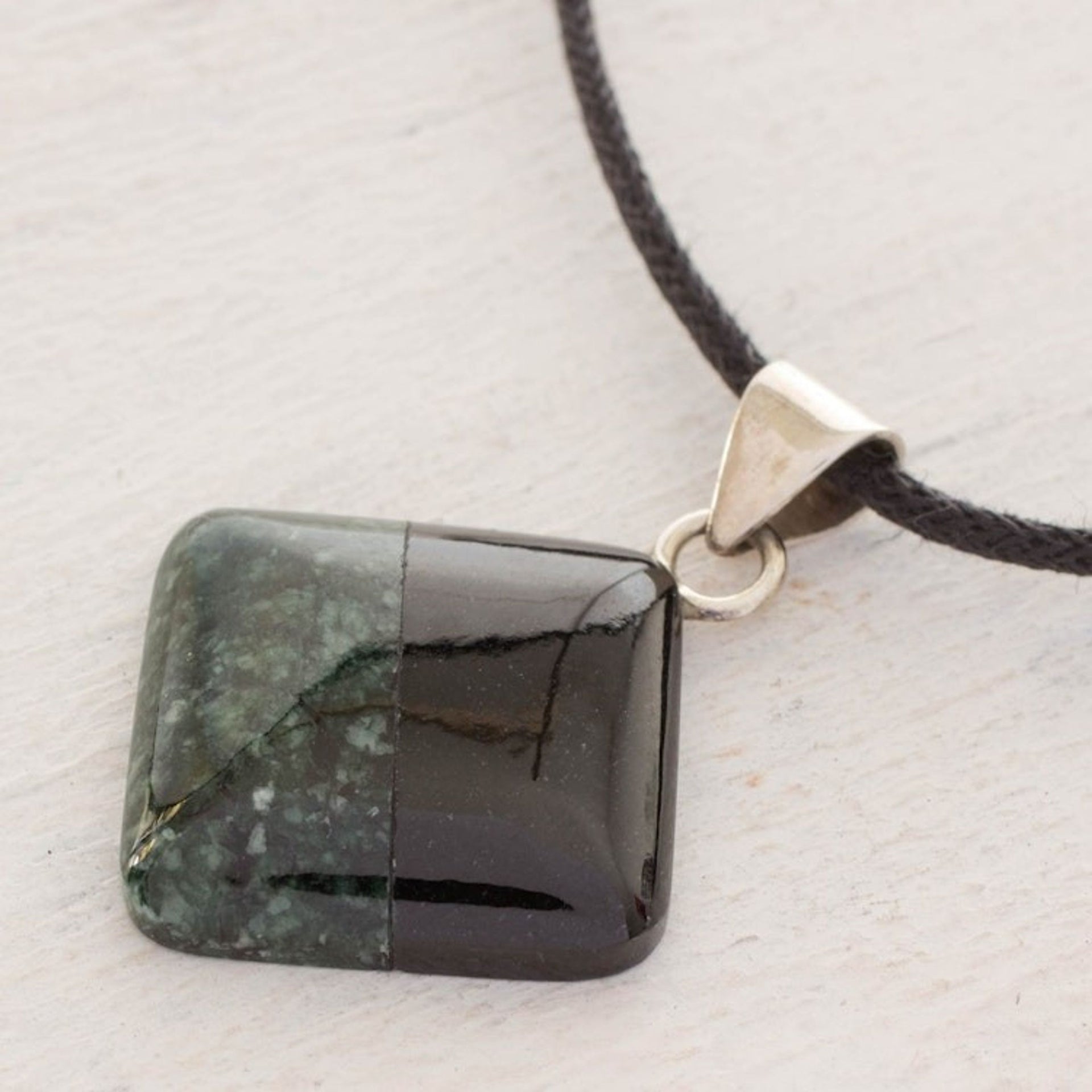 Cotton and Jade Pendant Necklace from Central America 'Duality'