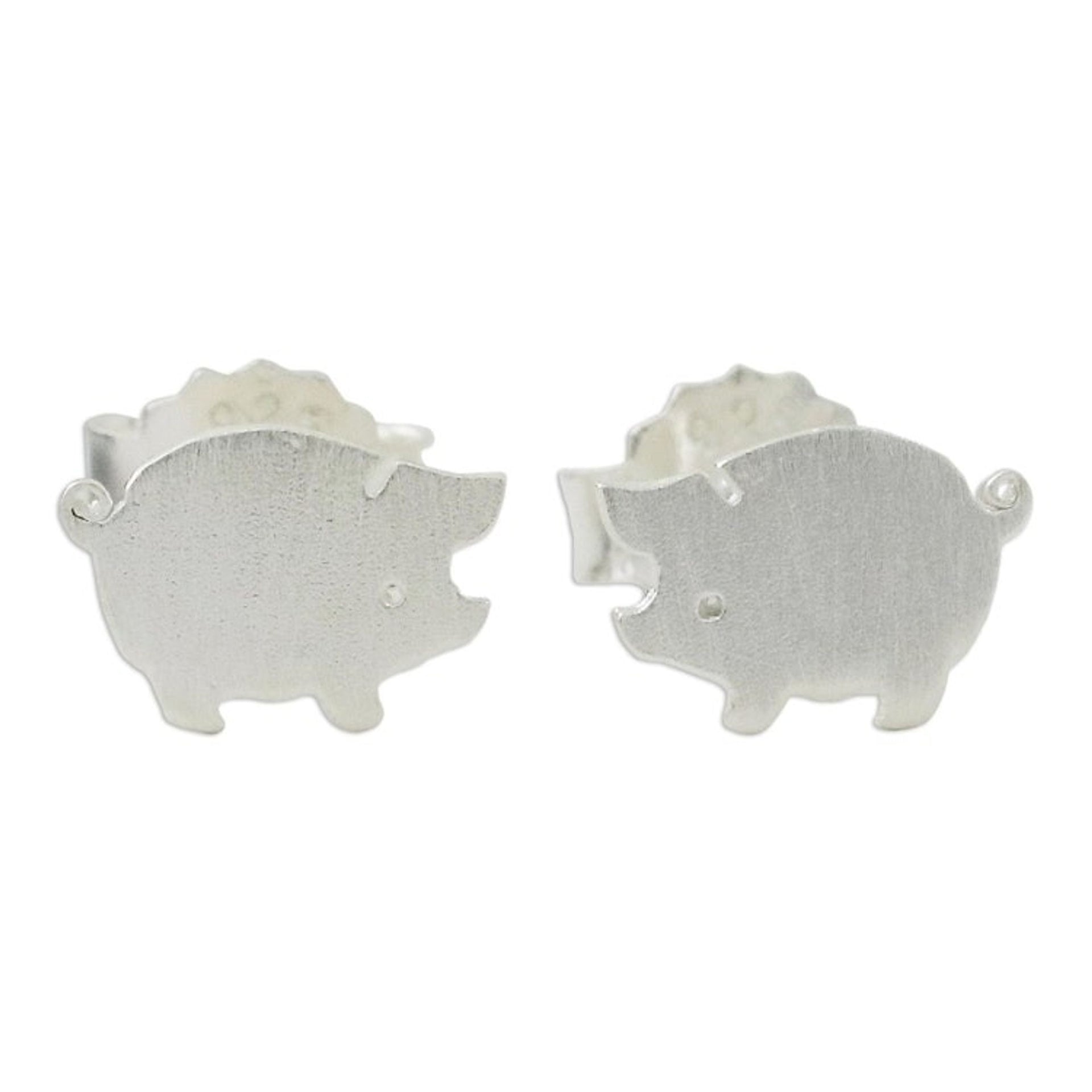 Sterling Silver Hand Crafted Pig Shaped Stud Earrings 'Whimsical'