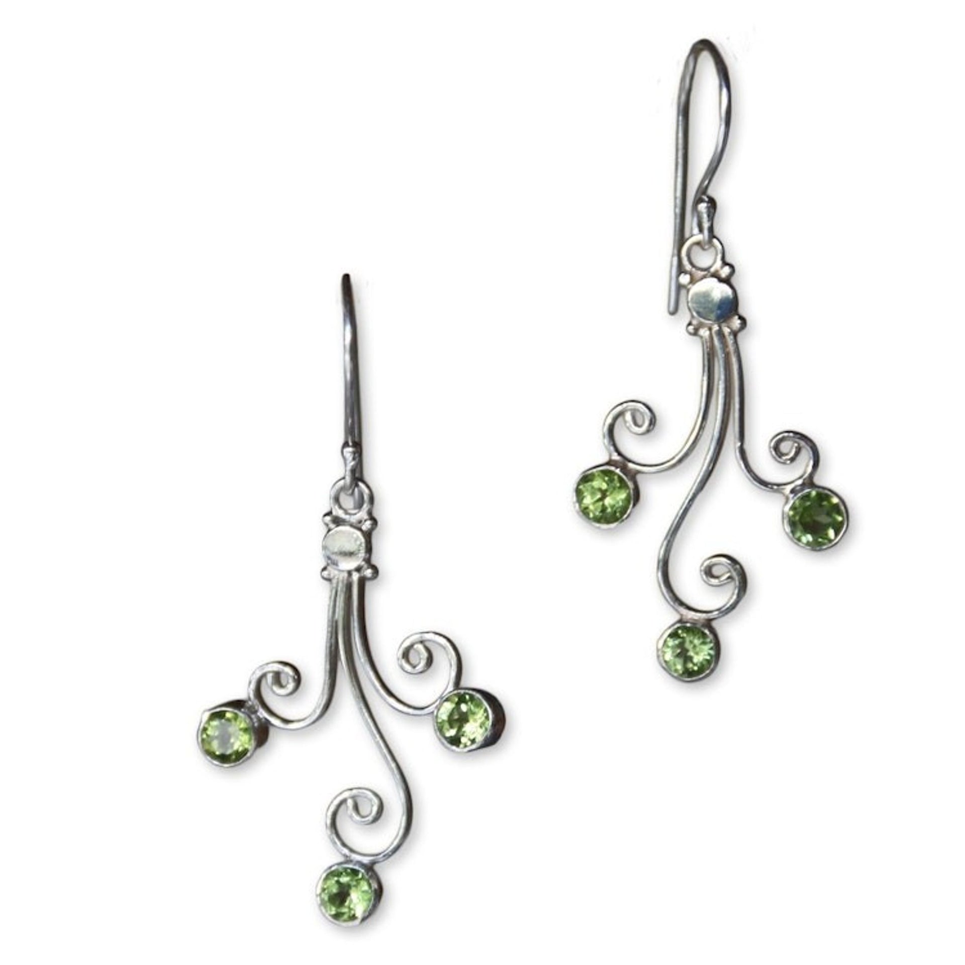 Sterling Silver and Peridot Dangle Earrings 'Lime Trio'