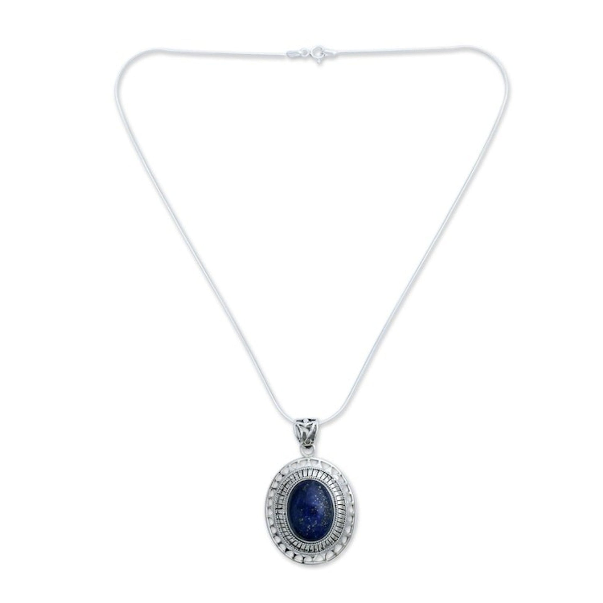 Indian Necklace with Sterling Silver and Lapis Lazuli 'Tribal Medallion'