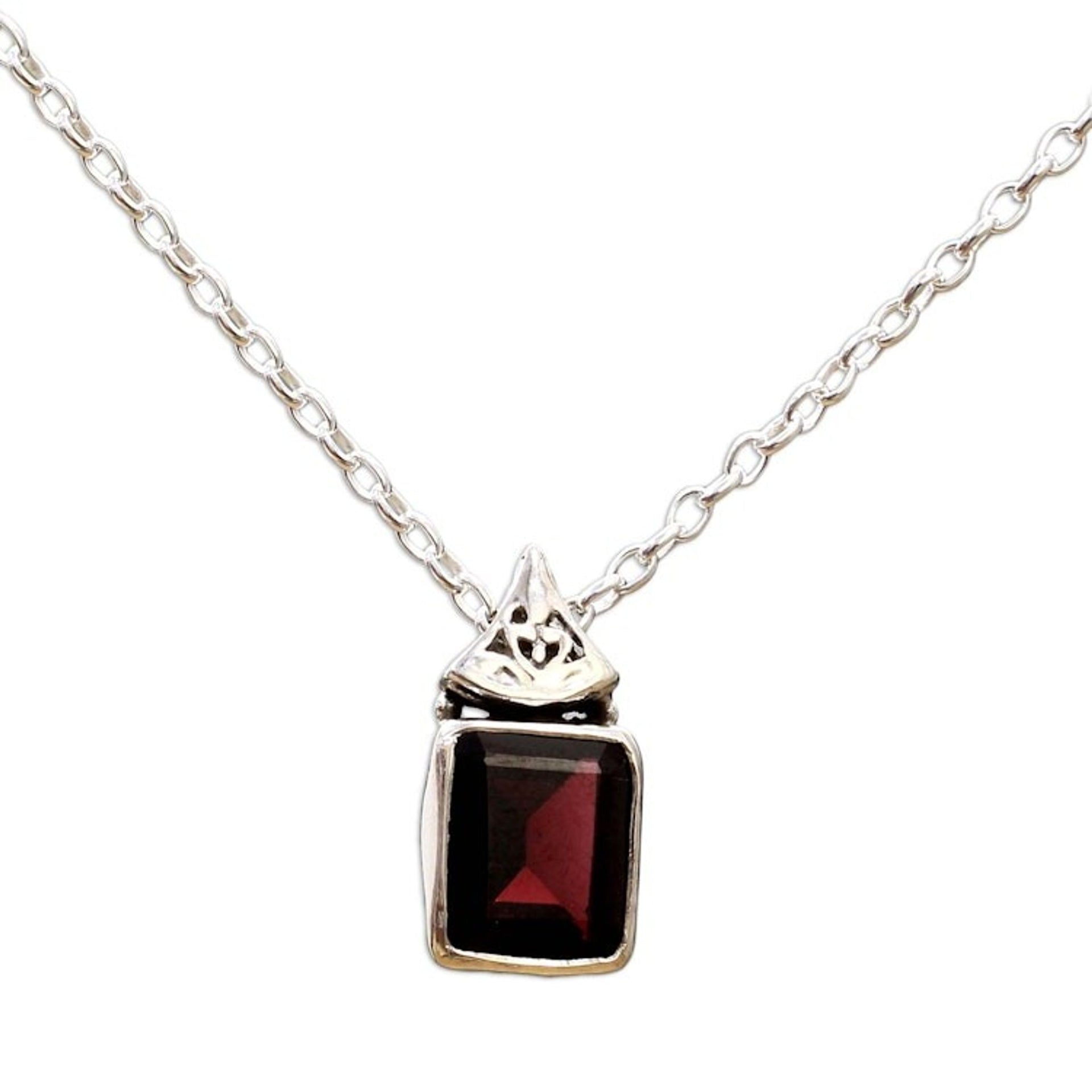 Hand Made Faceted Garnet Pendant Necklace from India 'Indian Grace in Red'