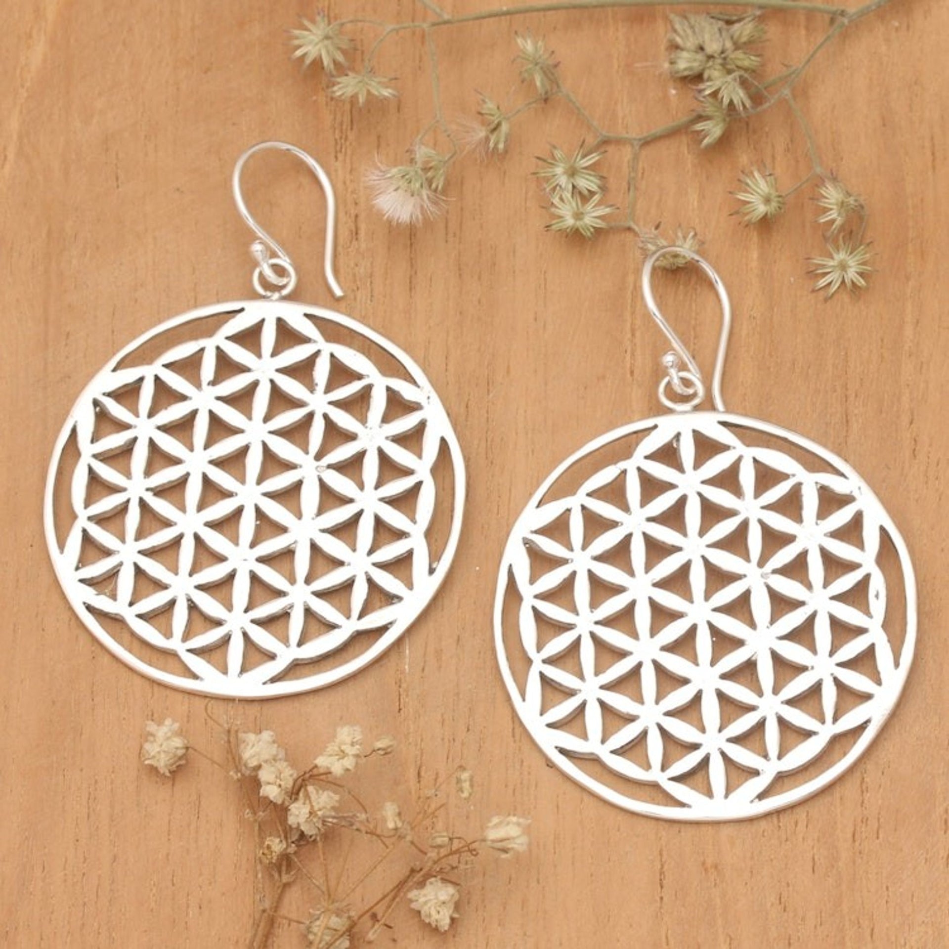 Modern Geometric Round Sterling Silver Dangle Earrings 'Geometric Heaven'