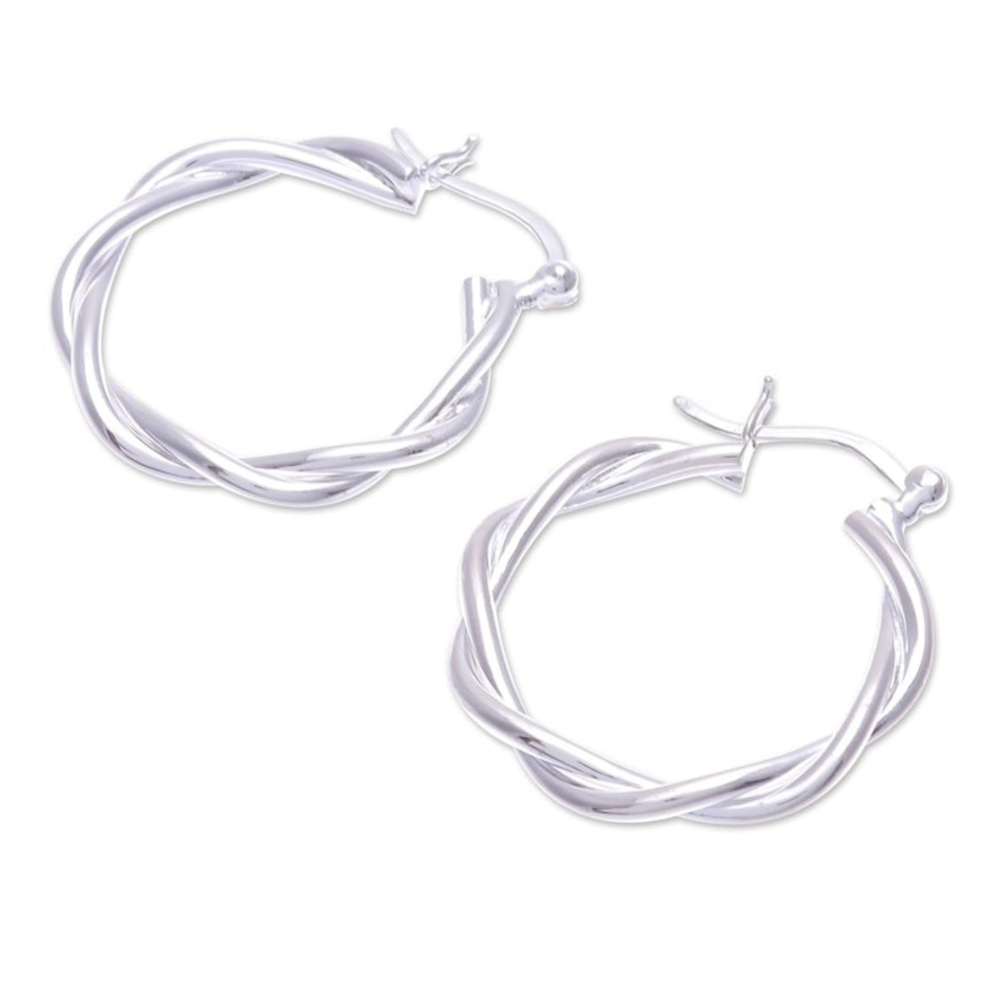 Handcrafted Thai Sterling Silver Hoop Earrings 'Dancing Silver'