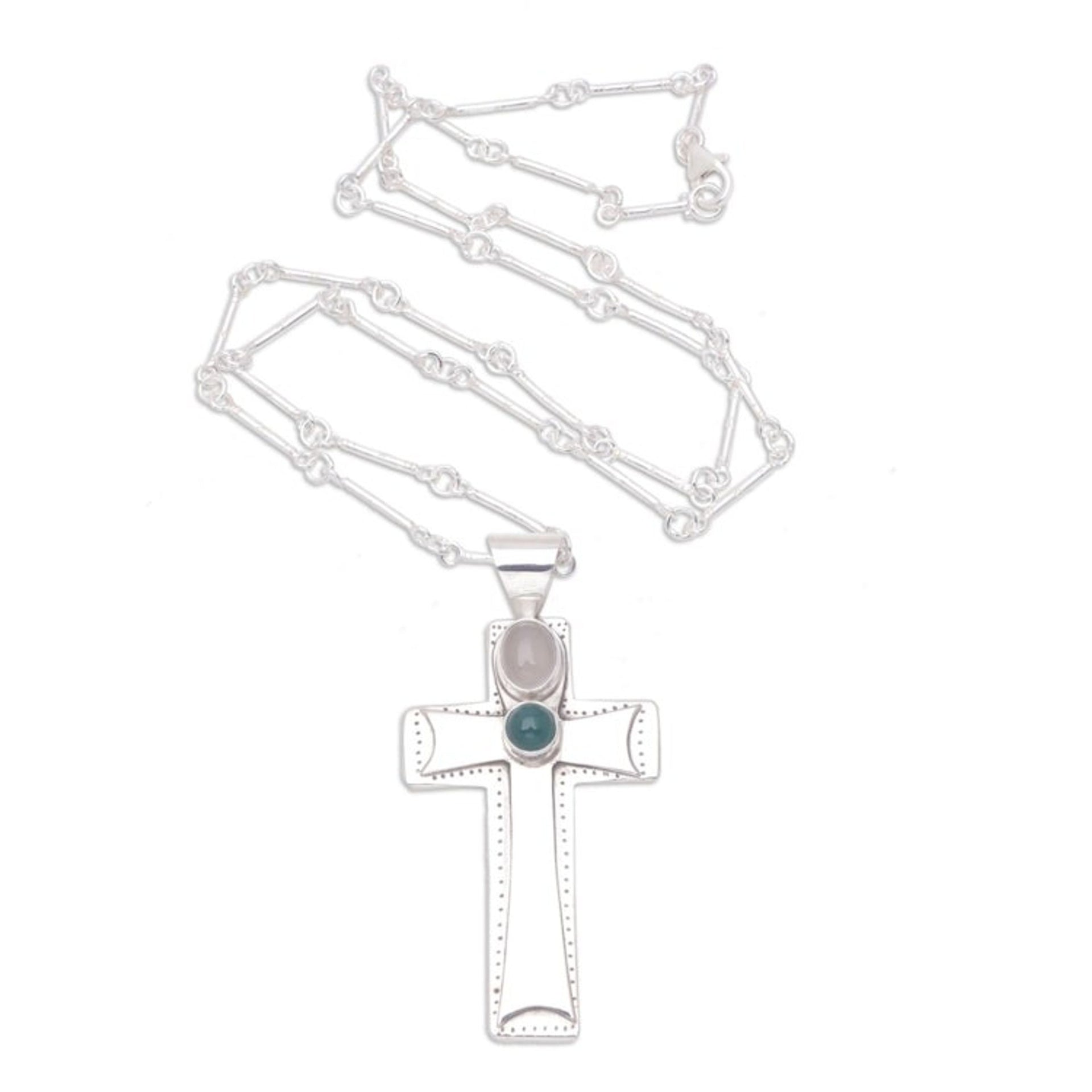 Moonstone and agate cross necklace 'Faith Cross'