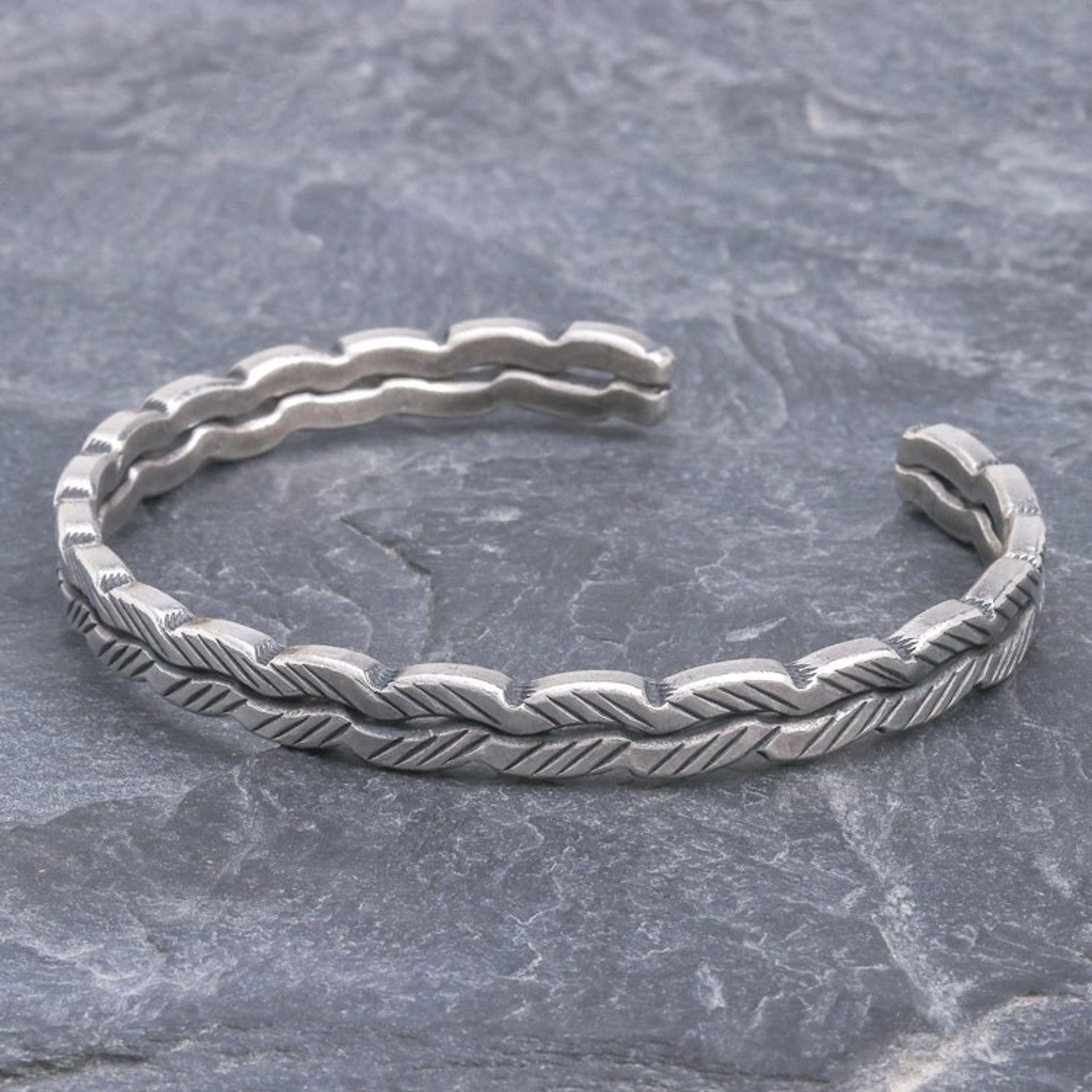 Thai Hill Tribe Sterling Silver Cuff Bracelet 'Leaf Trail'