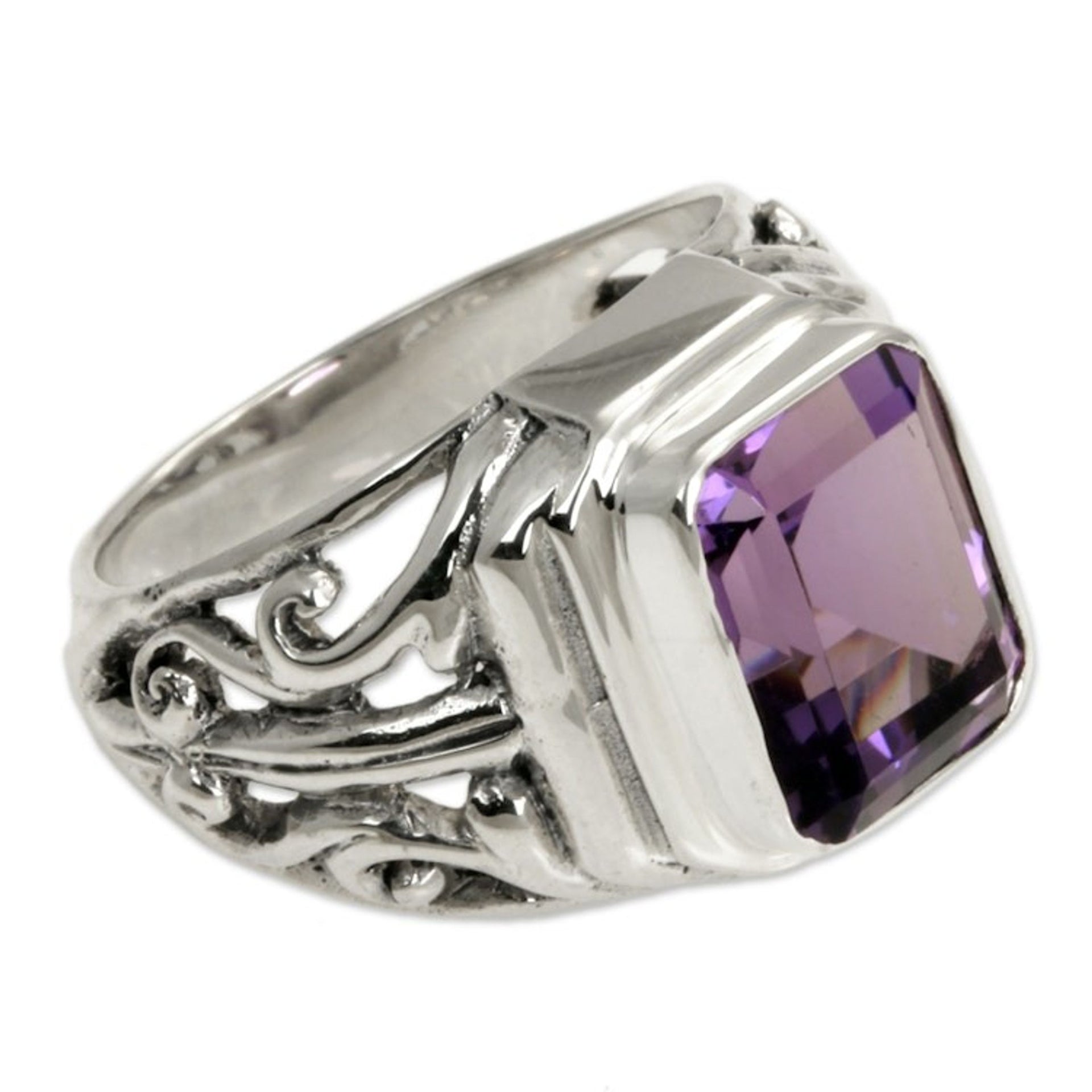 Men's Sterling Silver and Amethyst Ring 'Wisdom Warrior'