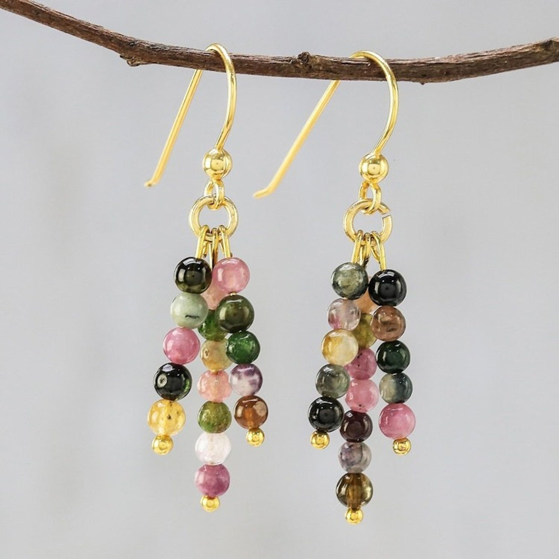18k Gold Plated Natural Tourmaline Dangle Earrings 'Succulent Candy'